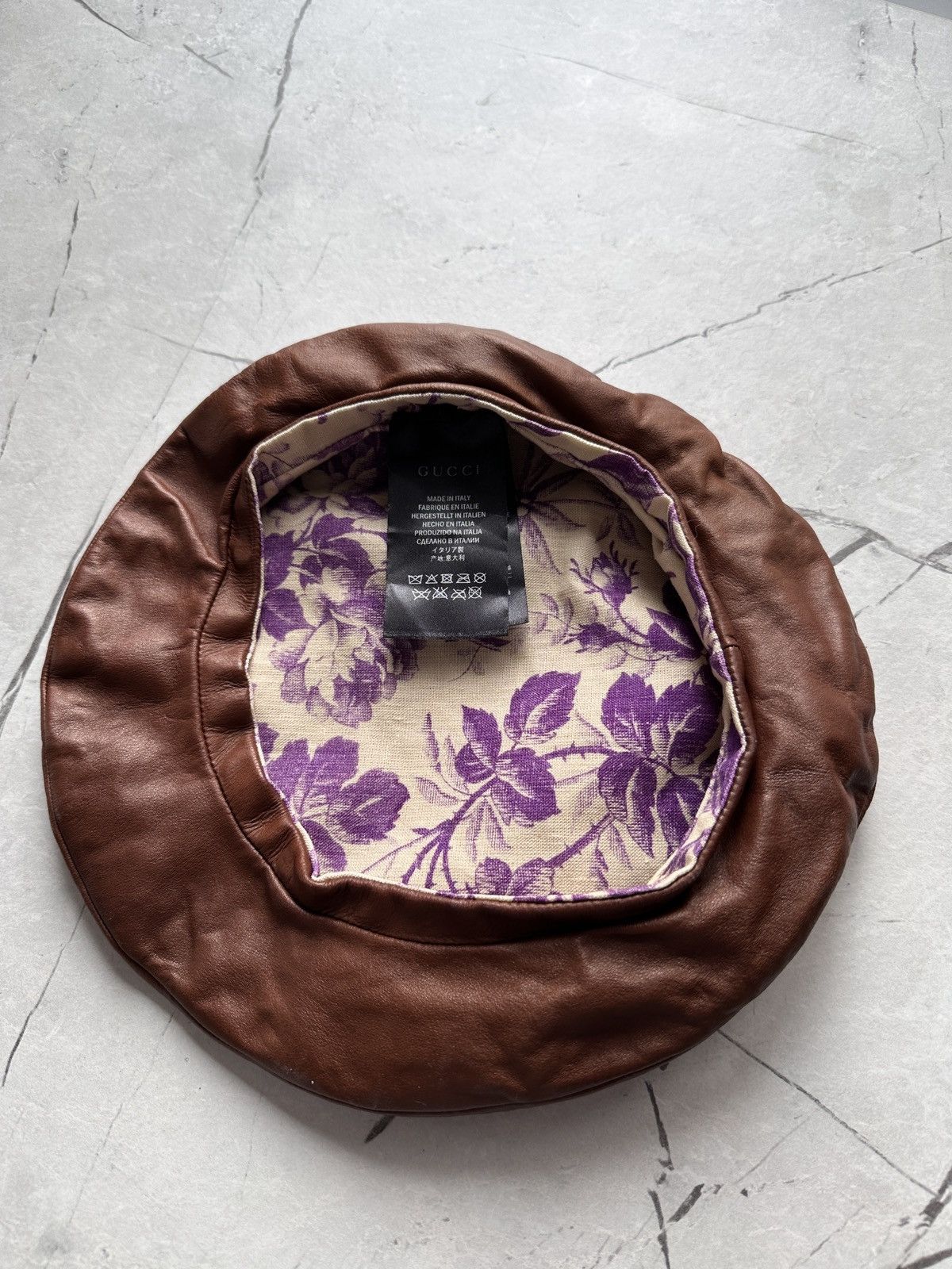 Gucci Leather Beret Hat Brown Size M 57 Linen Lining Size ONE SIZE - 3 Thumbnail