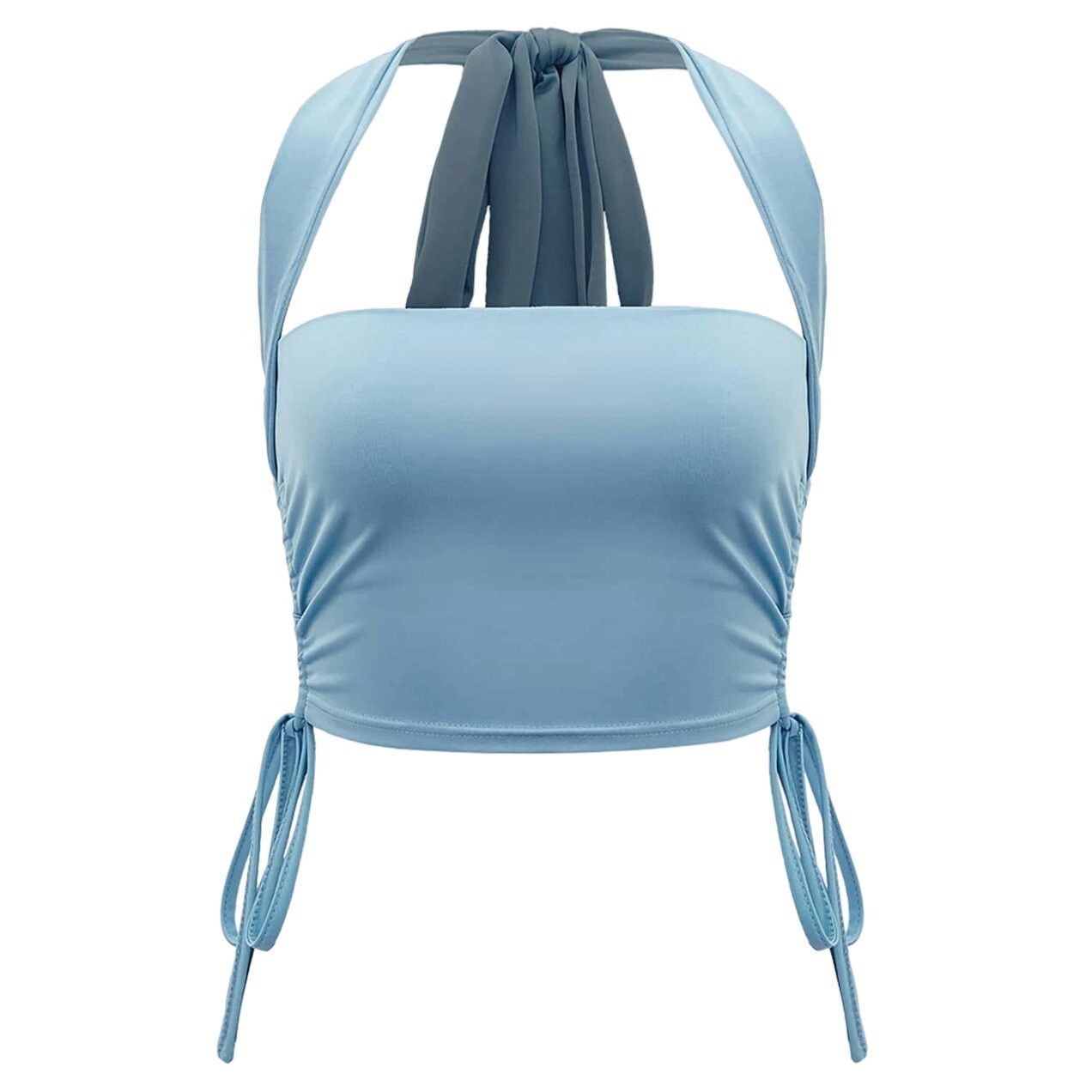 Shein Tie Backless Drawstring Side Crop Halter Top in Blue, Size S Size S / US 4 / IT 40 - 1 Thumbnail