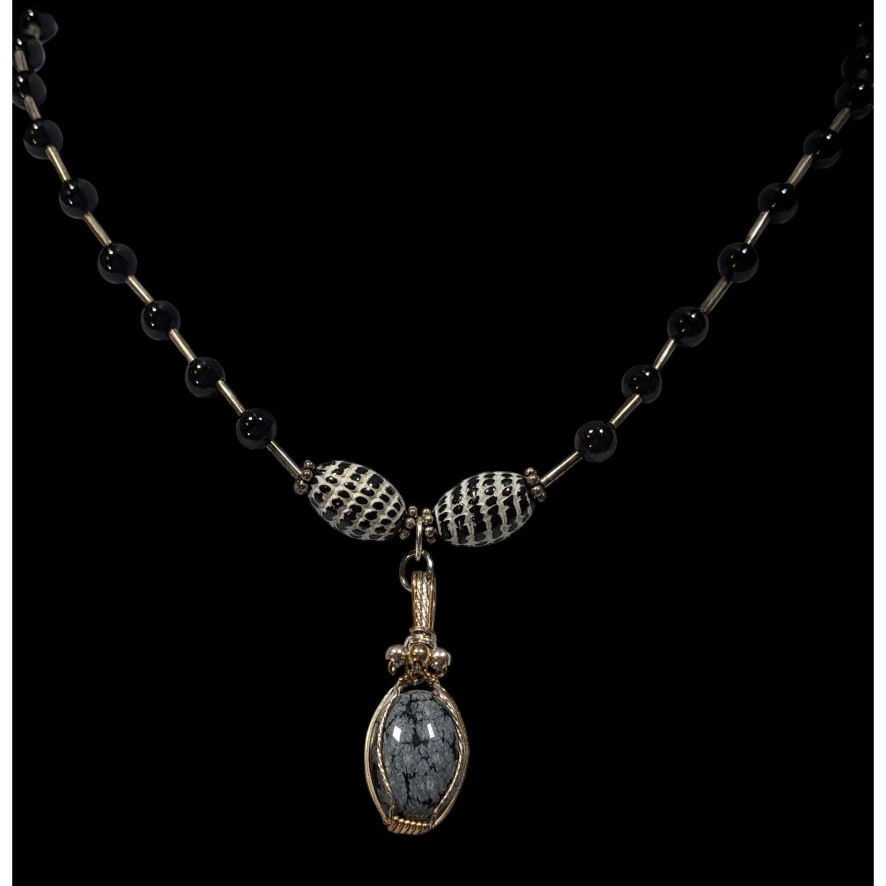 Handmade Handmade Snowflake Obsidian Wire Wrapped Pendant Necklace Size ONE SIZE - 4 Thumbnail