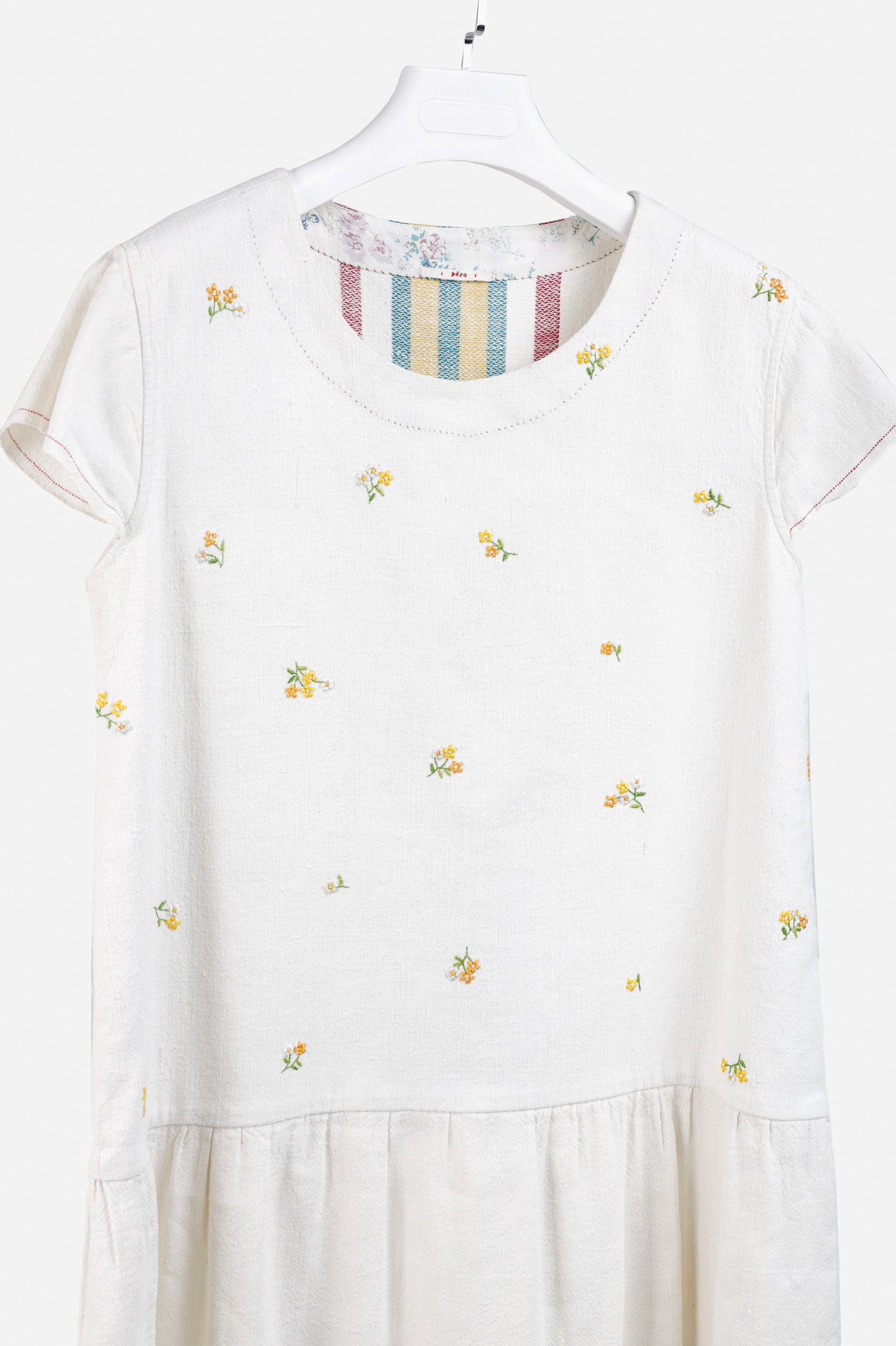 Other Peró Cream Cotton Canvas Floral-Embroidered Drop-Waist Dress Size M / US 6-8 / IT 42-44 - 3 Thumbnail