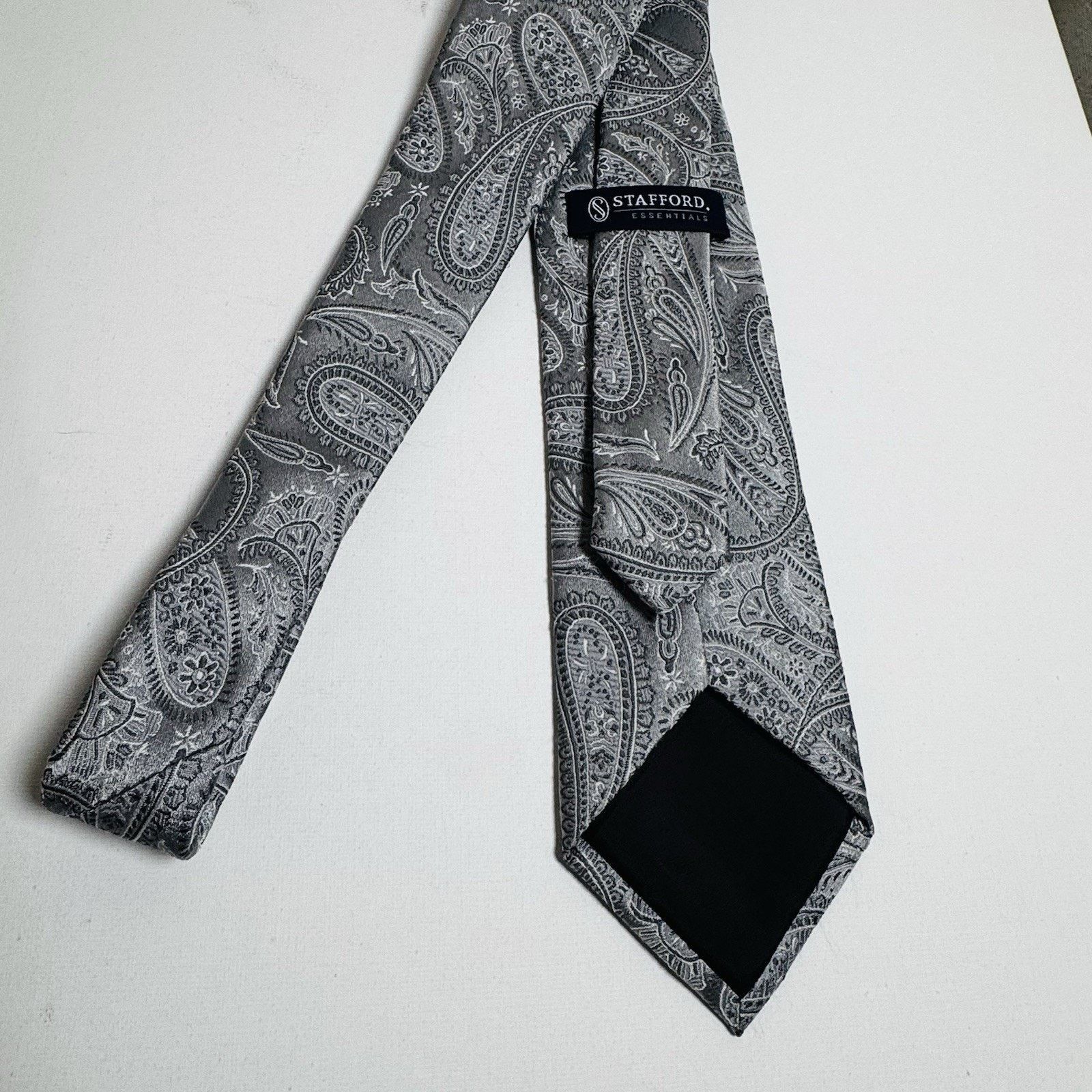 Stafford Stafford Essentials Silver Gray Paisley Silk Tie Size ONE SIZE - 8 Thumbnail