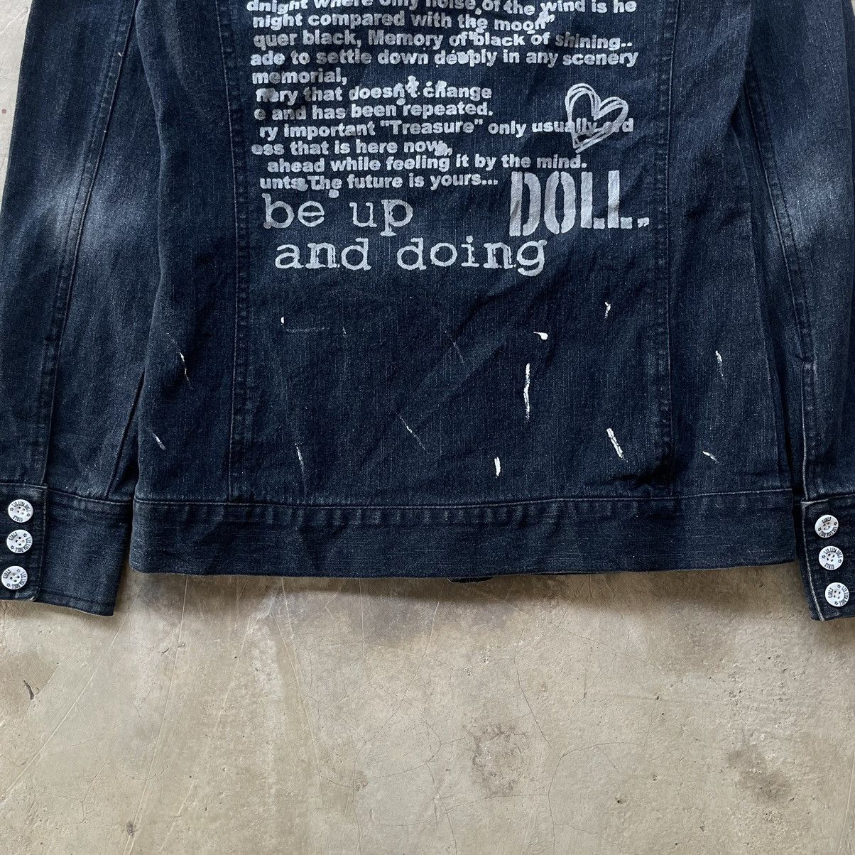 14th Addiction 2000s LIZ LISA DOLL GOTHIC PUNK SKULL POEM JACKET DENIM HOOD Size XS / US 0-2 / IT 36-38 - 16 Thumbnail