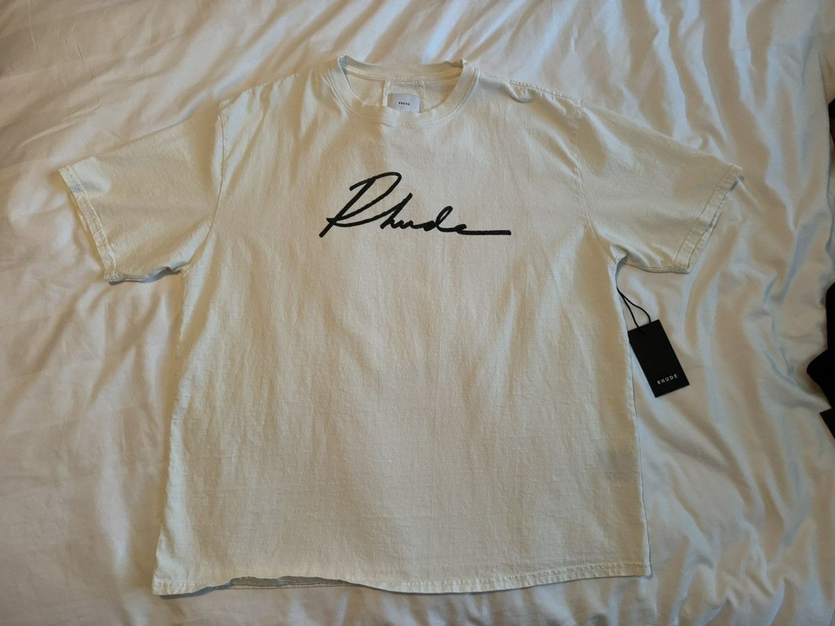 image of Rhude - Script Tee in Cream, Men's (Size 2XL)