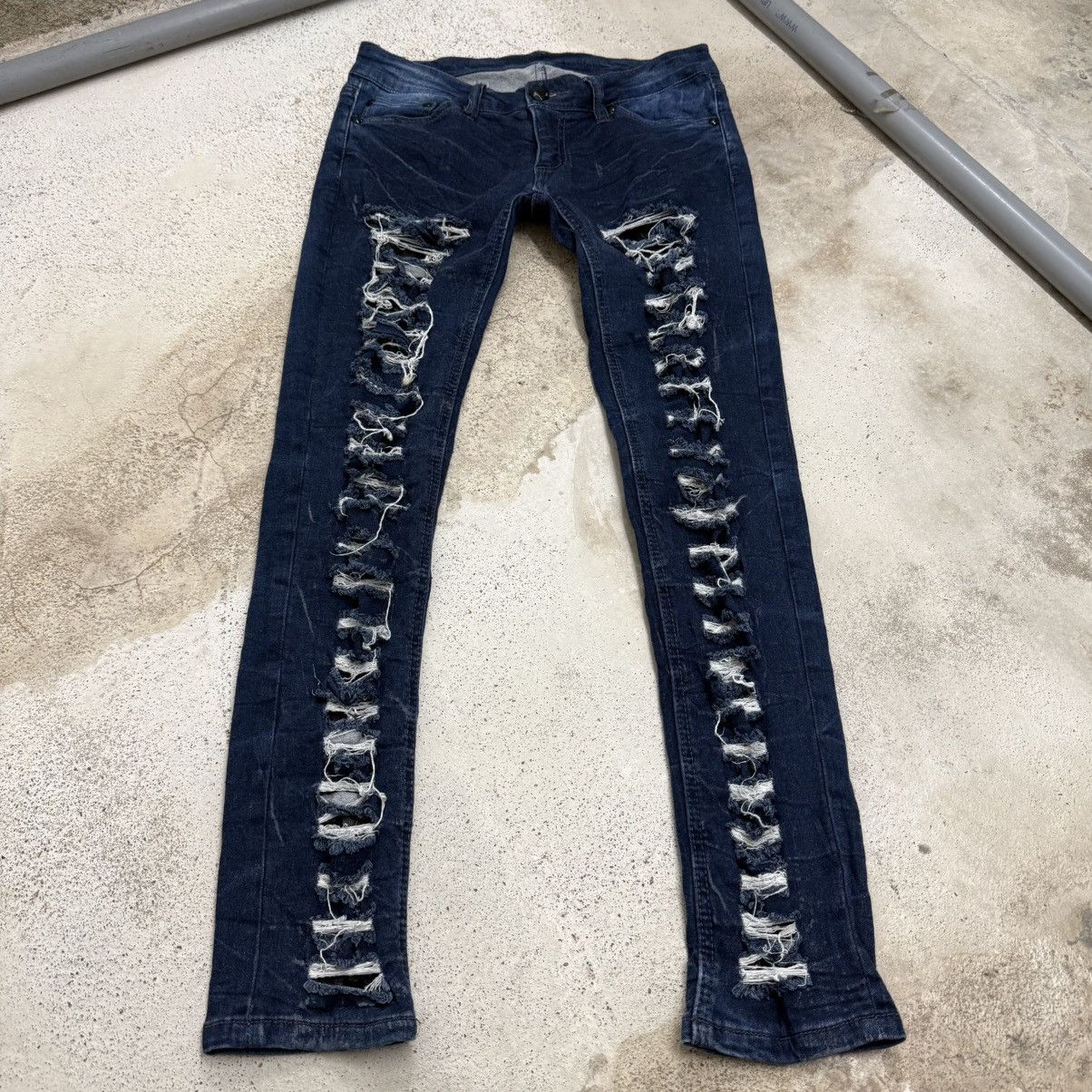 Japanese Brand Slim Skinny Fit Distressed Design Pants Size 24" / US 00 / IT 34 - 3 Thumbnail