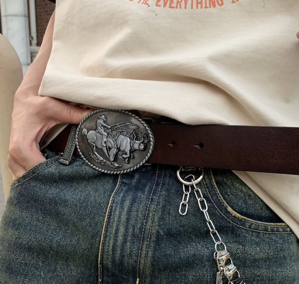 Japanese Brand × Vintage Outdoor retro western cowboy leather buckle belt Size ONE SIZE - 3 Thumbnail
