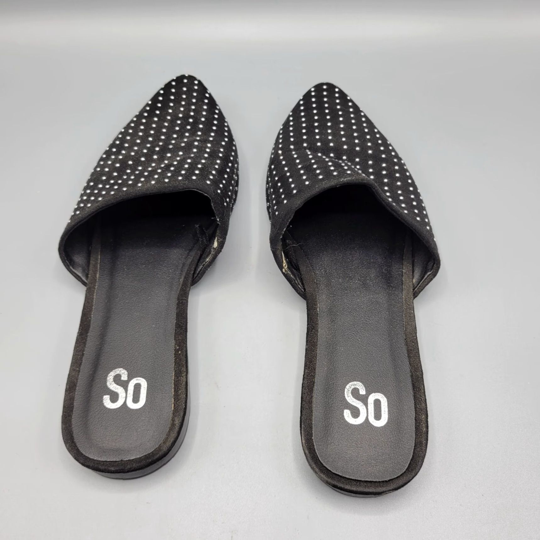 Vintage SO Black Studded Pointed Toe Flats Slide On Mules Size 7 Womens Shoes Flat Size US 7 / IT 37 - 3 Thumbnail