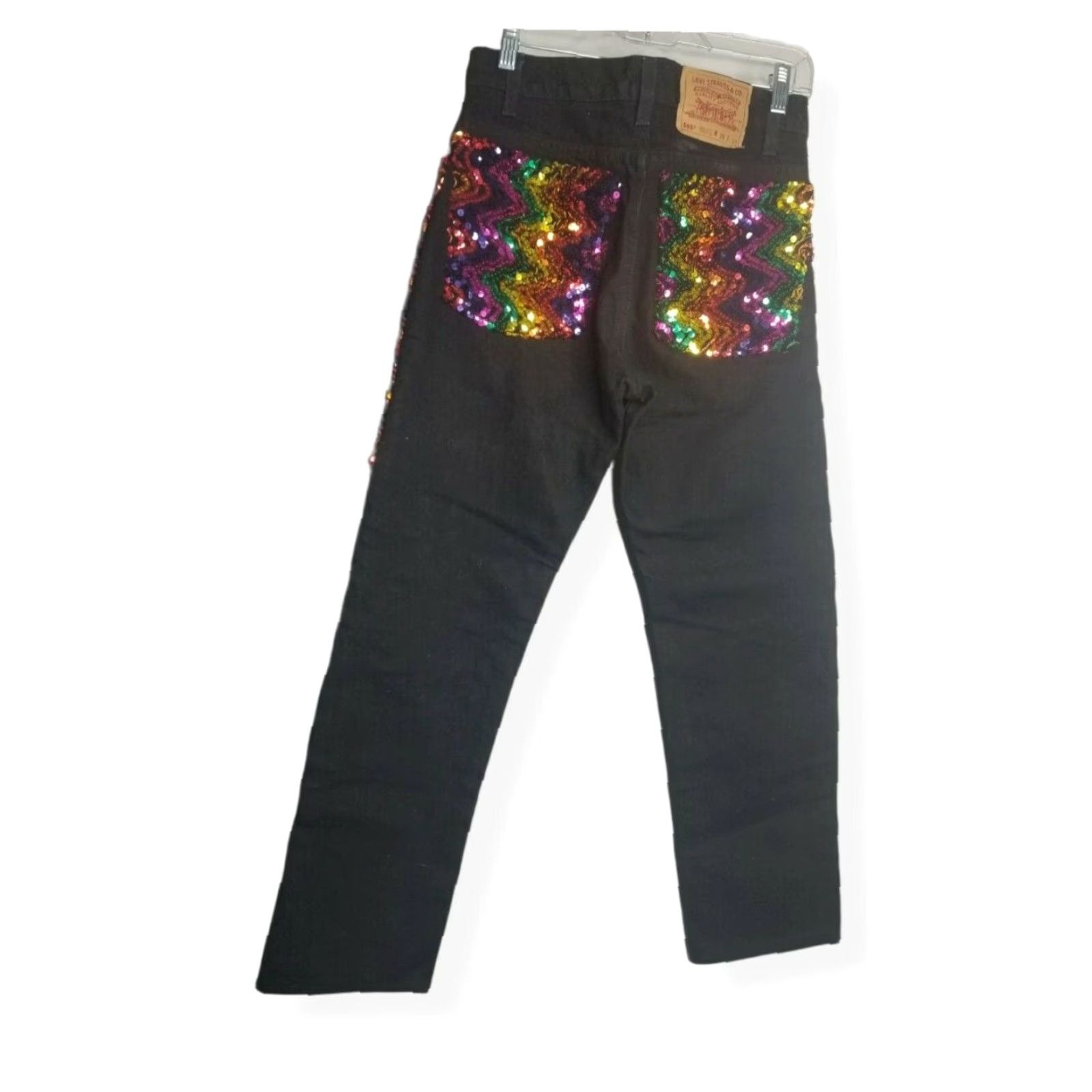 Levi's Vintage Levi's 505 Jeans Men 29x30 Black Denim USA Pride Month Sequin Rainbow Distressed Size US 29 - 2 Thumbnail