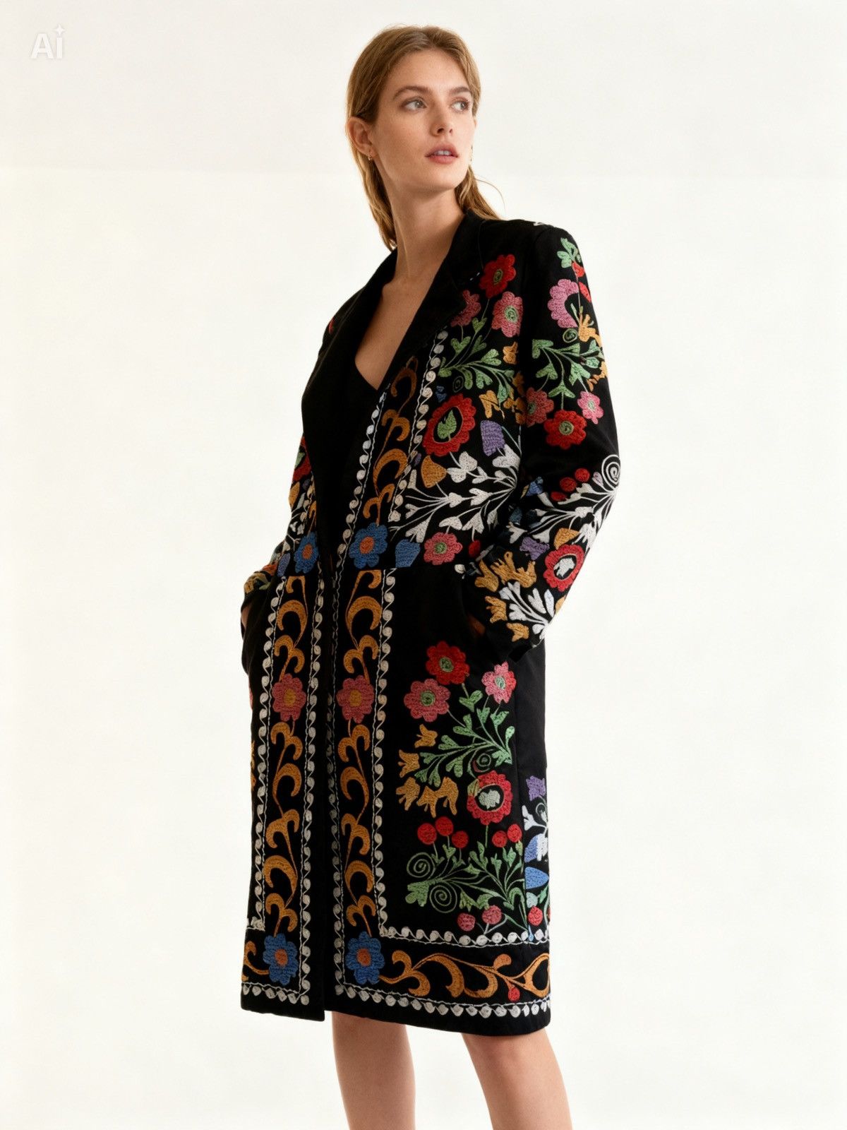 Highest Tendencies Luxury Floral Embroidered Velvet Blazer for Women Colorful Size XL / US 12-14 / IT 48-50 - 1 Thumbnail