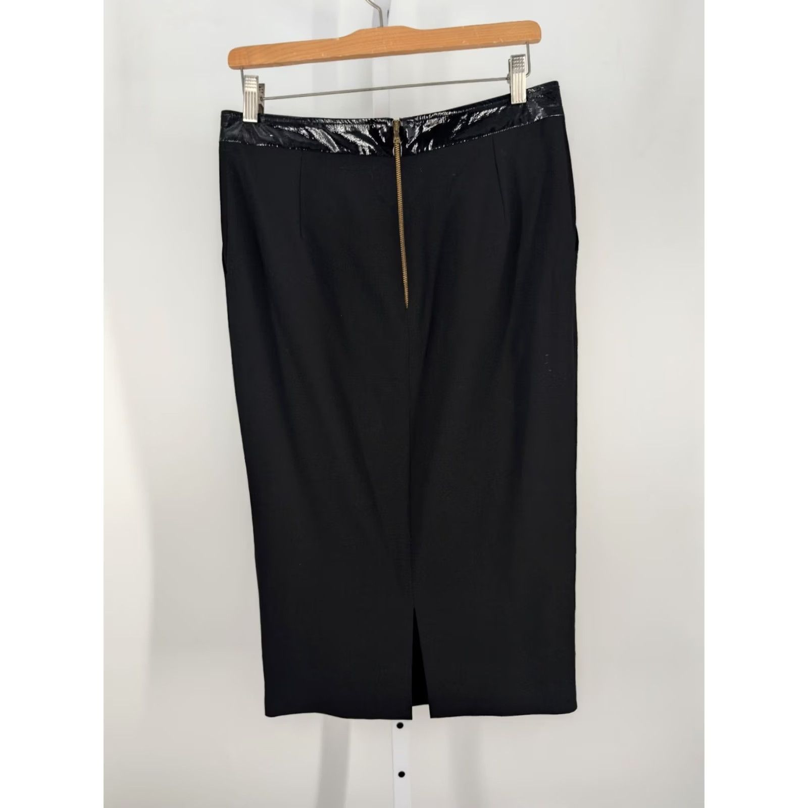 Dolce & Gabbana VINTAGE Dolce&Gabbana Skirt Women Knee Length Wool Black 46 90s Y2K Patent Gloss Trim Logo Zipper Mens? No, Womens Size 32" / US 10 / IT 46 - 3 Thumbnail