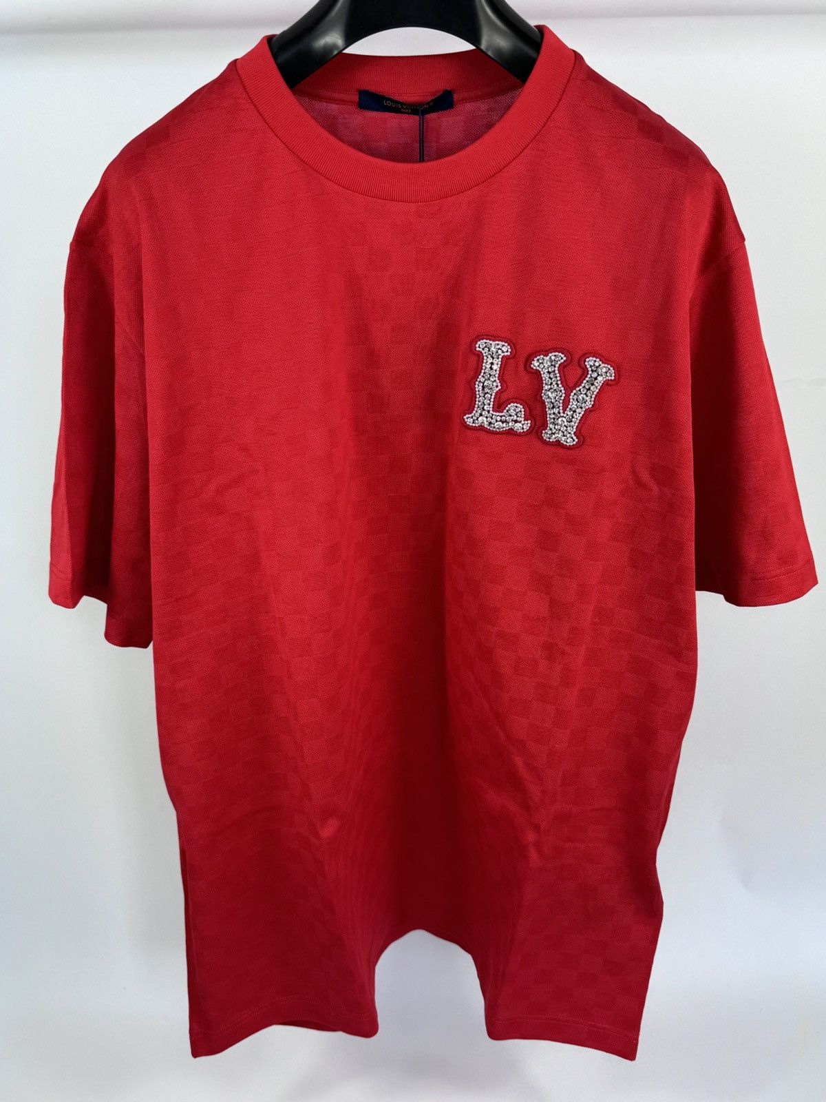 image of Louis Vuitton x Pharrell Crystal Patch Logo T-Shirt 1Afjeg in Red, Men's (Size 2XL)