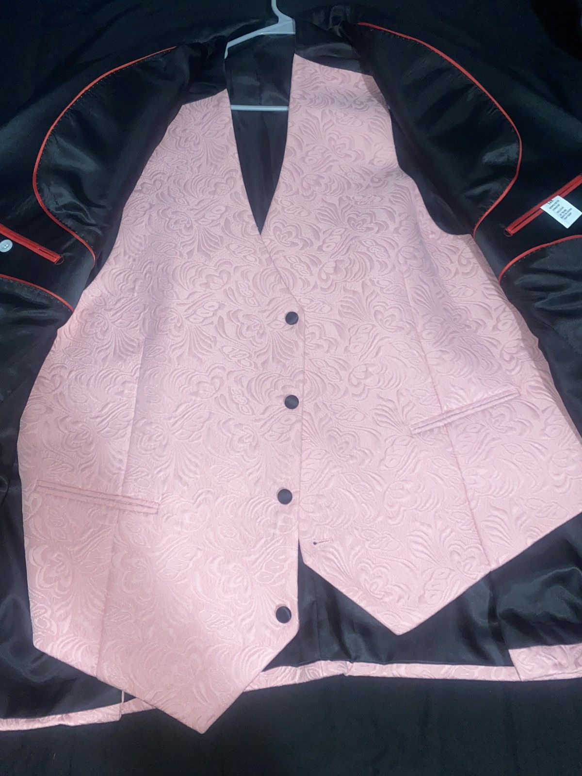 Other Elegant Pink Floral Jacquard Tuxedo Suit Set & Velvet Loafer Size 52R - 5 Thumbnail