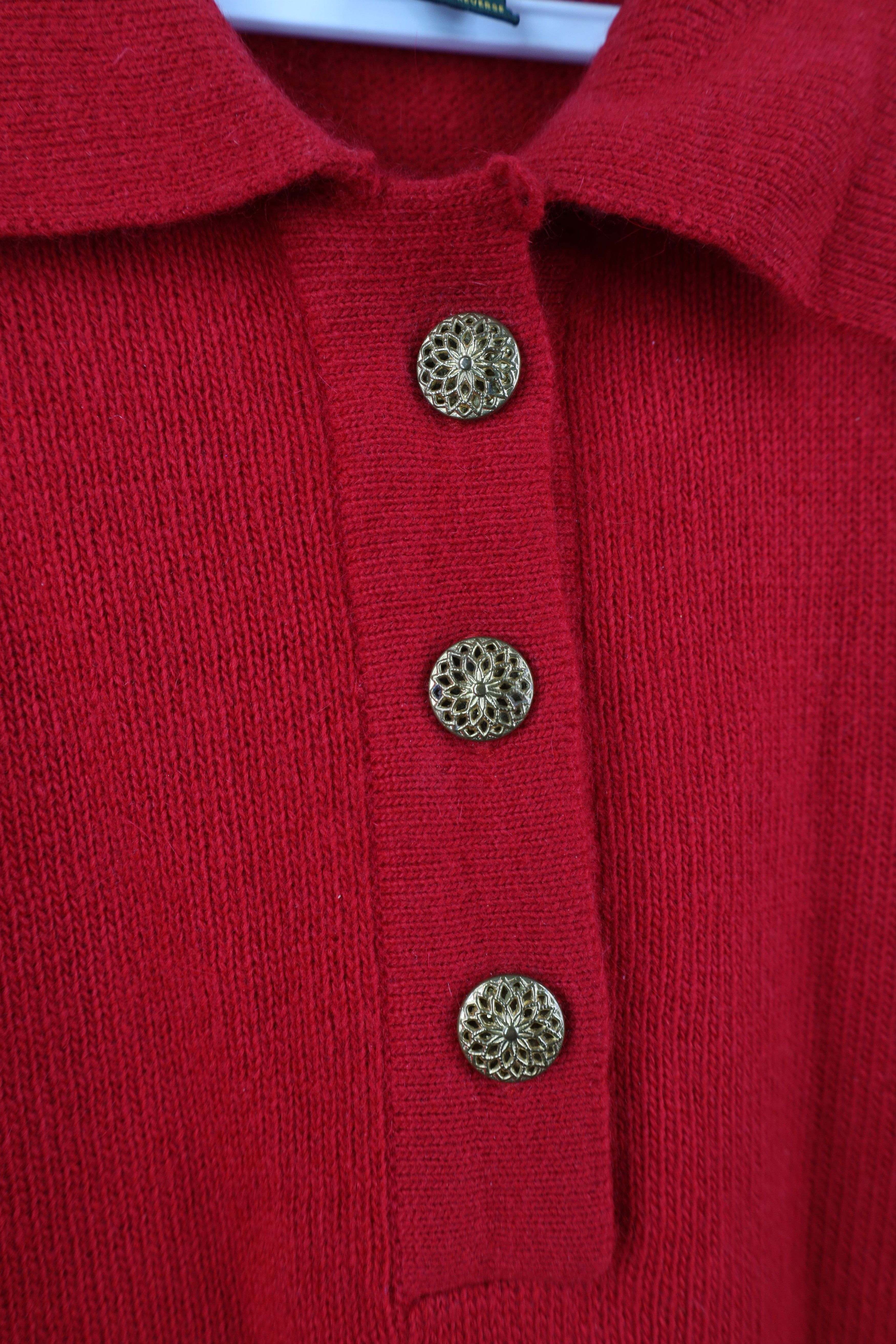 Vintage Vintage 90s Streetwear Lambswool Knit Collared Sweater Red Size L / US 10 / IT 46 - 4 Thumbnail