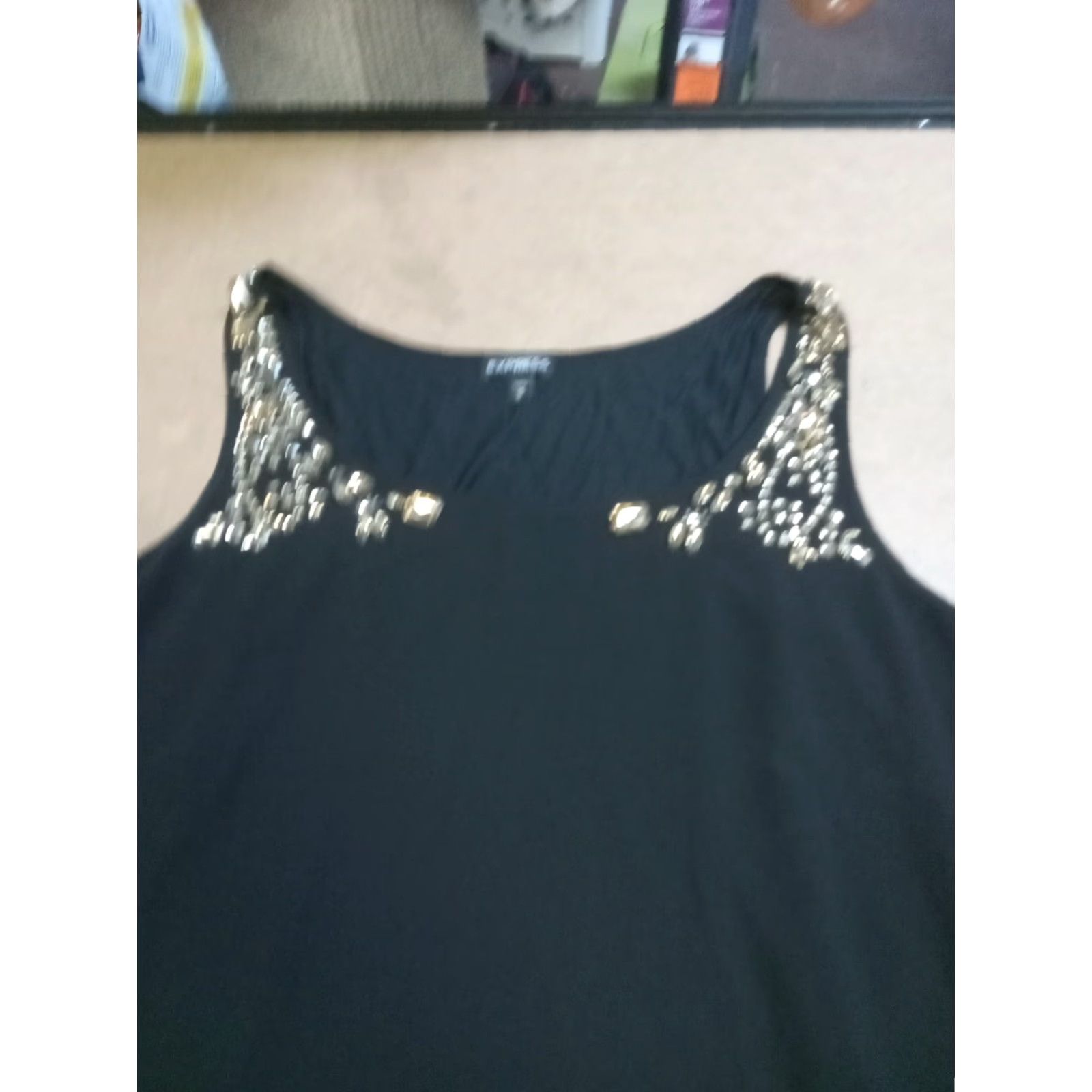 Express Express Tank Top M Black Rhinestone Embellished Double Layer 34"x25" Sleeveless Womens Modern Classic Poolside style Size M / US 6-8 / IT 42-44 - 2 Thumbnail