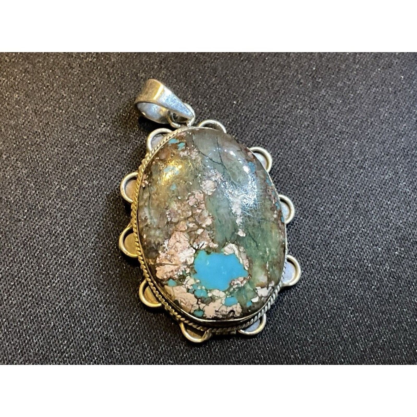Other 925 Sterling Silver Turquoise Scalloped Silver Pendant Size ONE SIZE - 1 Thumbnail