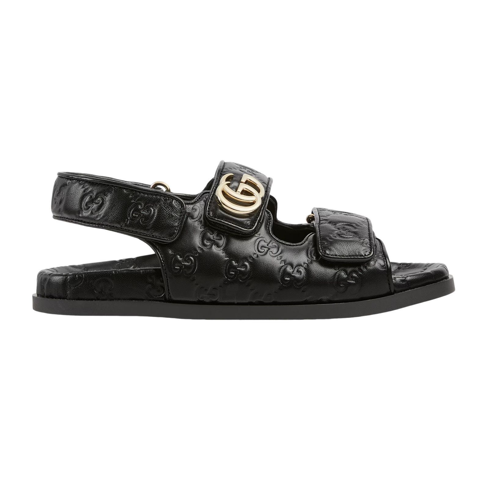 GUCCI Double G $1230 Black Leather Sandals New & Authentic (