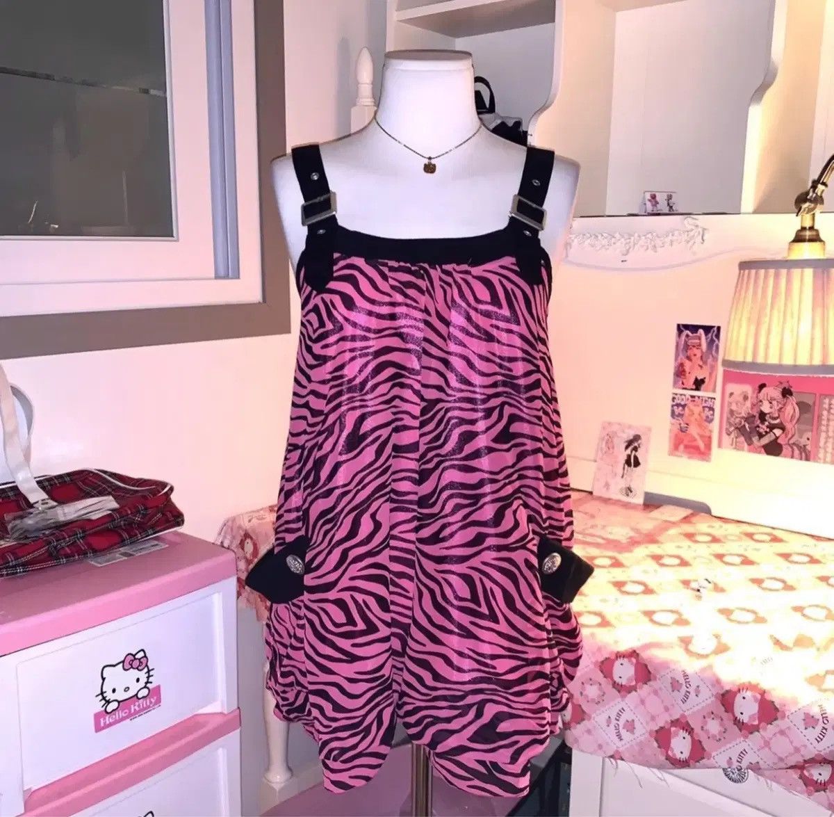 Japanese Brand Colza Pink zebra pumpkin punk dress 🦓💗 Size ONE SIZE - 2 Thumbnail