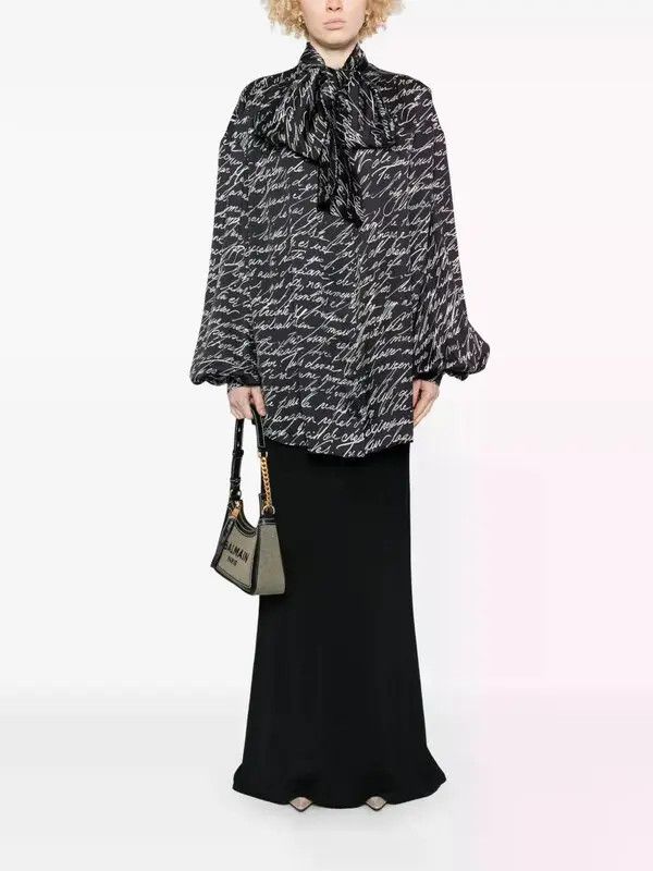 Balmain o1s1wg111225 Love Letter-Print Blouse in Black Size M / US 6-8 / IT 42-44 - 2 Thumbnail