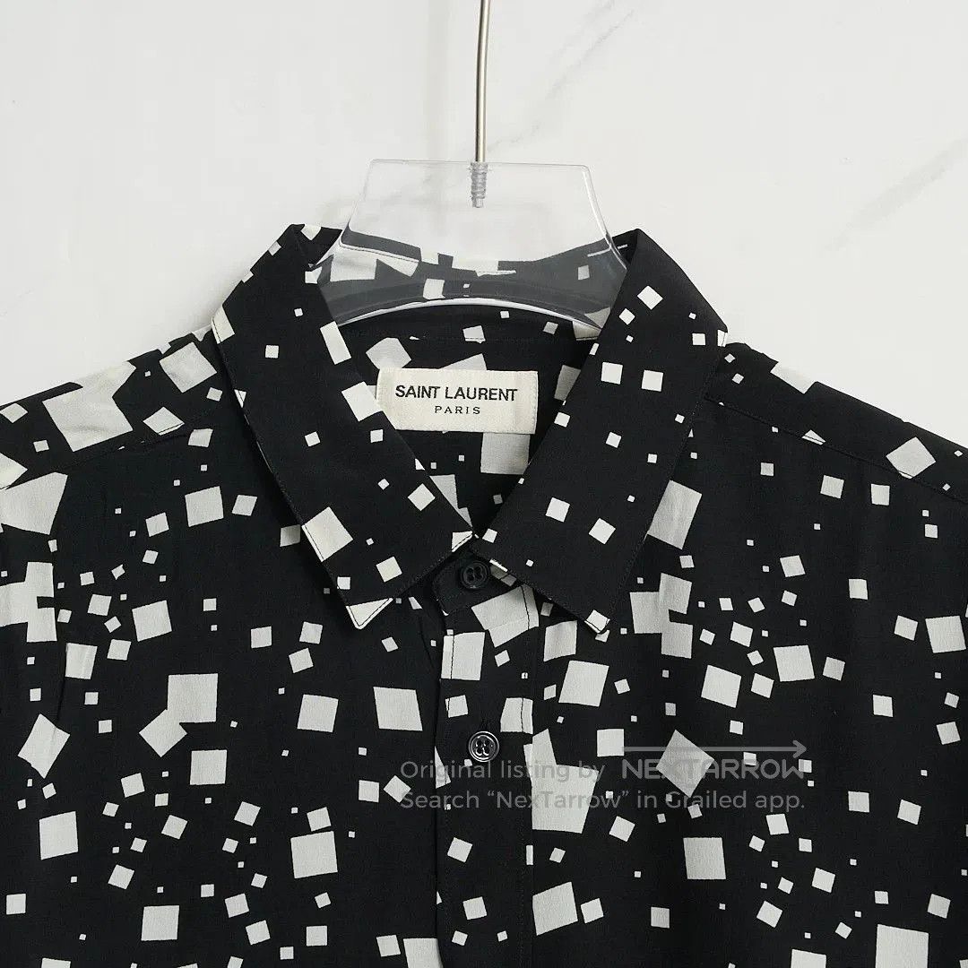 Saint Laurent Paris Saint Laurent Men's Square-Pattern Silk Shirt. Size US M / EU 48-50 / 2 - 2 Thumbnail