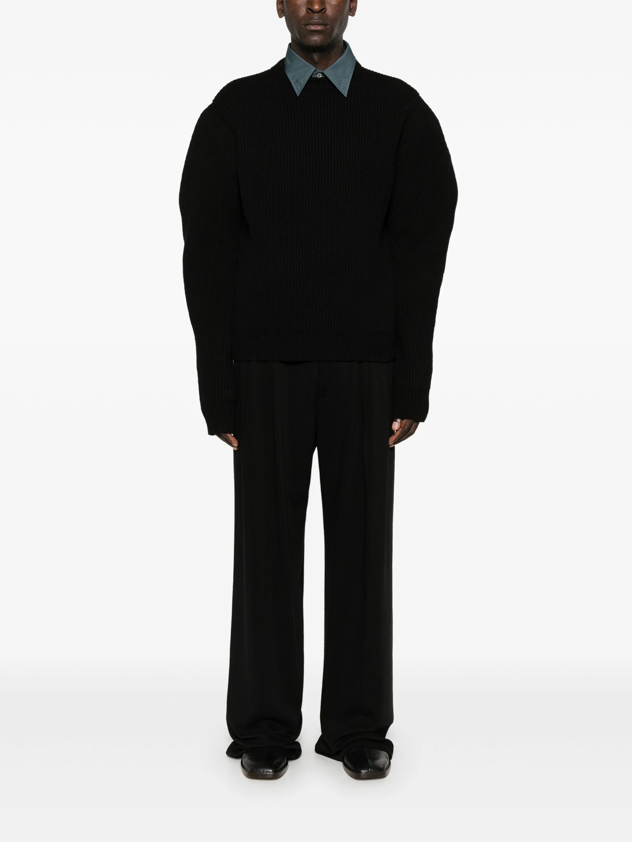 Jil Sander o1s22i1n1024 Oversized Ribbed Wool Pullover Sweater in Black Size US M / EU 48-50 / 2 - 2 Thumbnail