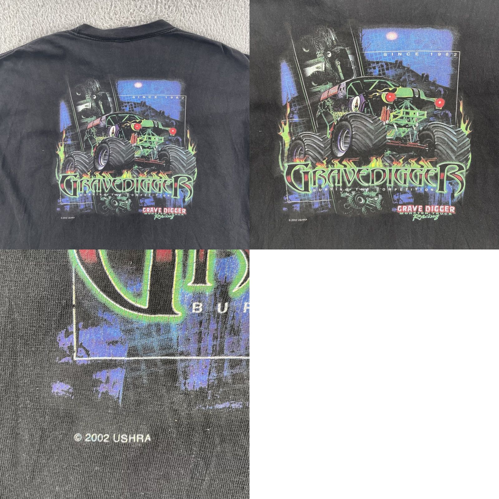Vintage VINTAGE ALM Men’s XL Black Shirt 2002 Grave Digger Monster Truck Racing Double Sided Graphic Print Short Sleeve Crew Neck T-Shirt USA Cars Classic Men Size US XL / EU 56 / 4 - 10 Thumbnail