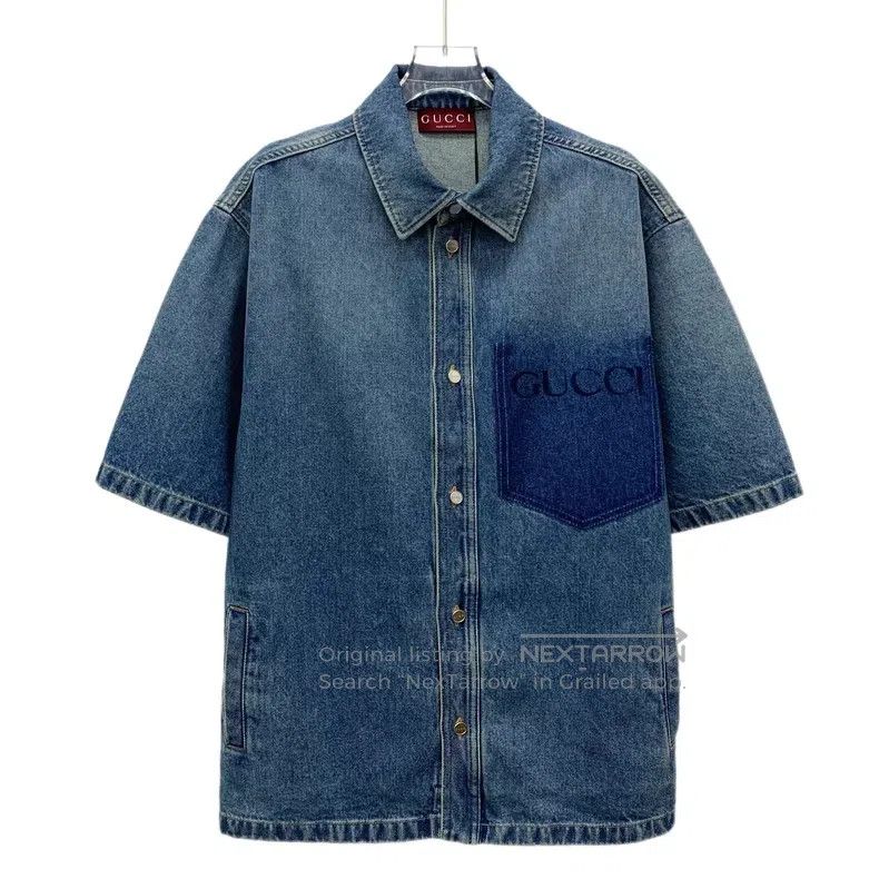 Gucci Gucci Blue washed logo letter print cotton lapel single-br Size US XS / EU 42 / 0 - 1 Thumbnail