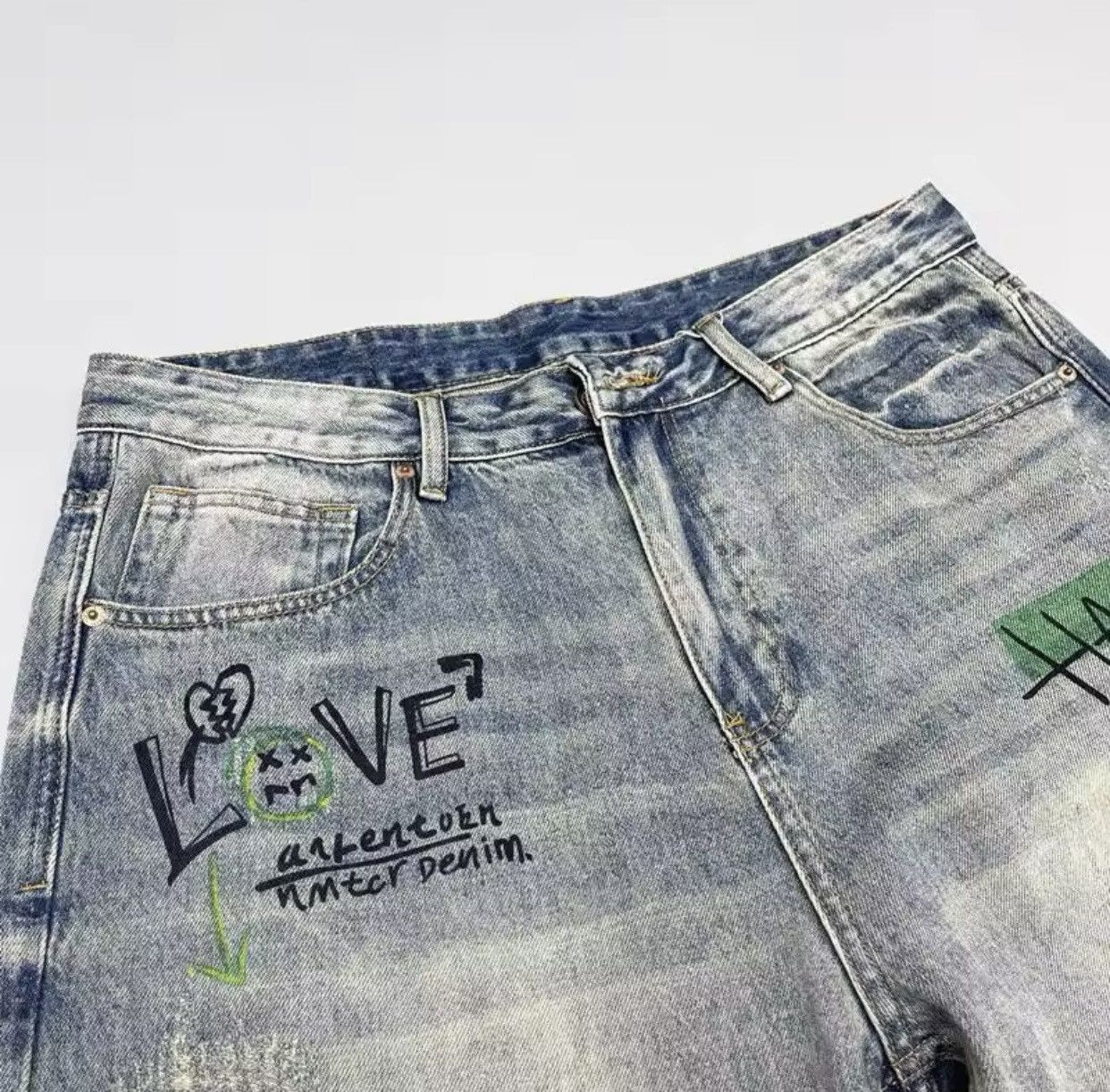 Denime × Japanese Brand American Retro Street Style Printed Straight Leg Jeans Size US 30 / EU 46 - 5 Thumbnail