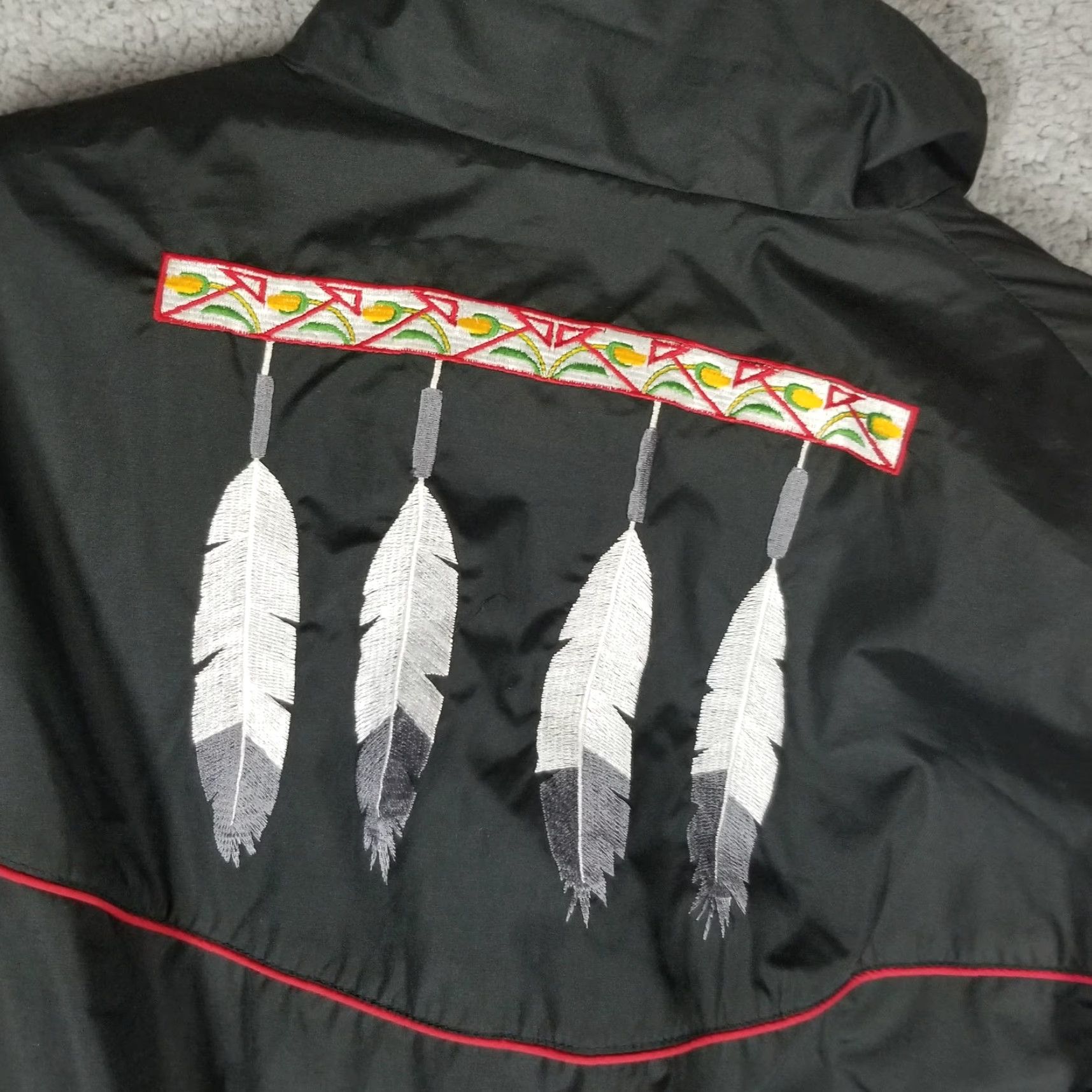 CO Vintage Mid-West Garment Co Jacket Mens XL Black Red Feathers Embroidered 90s Size US L / EU 52-54 / 3 - 2 Thumbnail