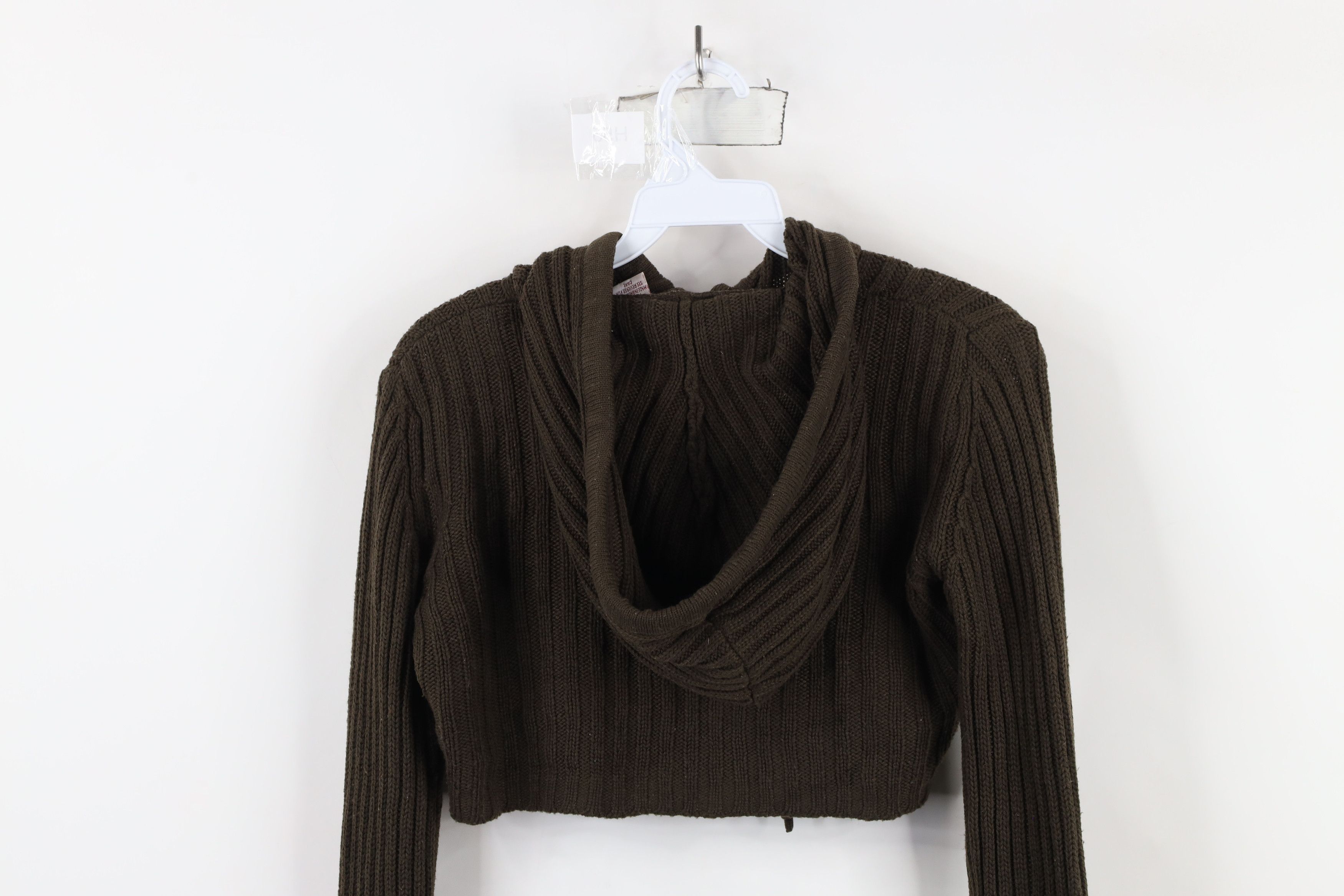 Vintage Vintage 90s Y2K Babydoll Ribbed Knit Hoodie Sweater Brown Size S / US 4 / IT 40 - 8 Thumbnail
