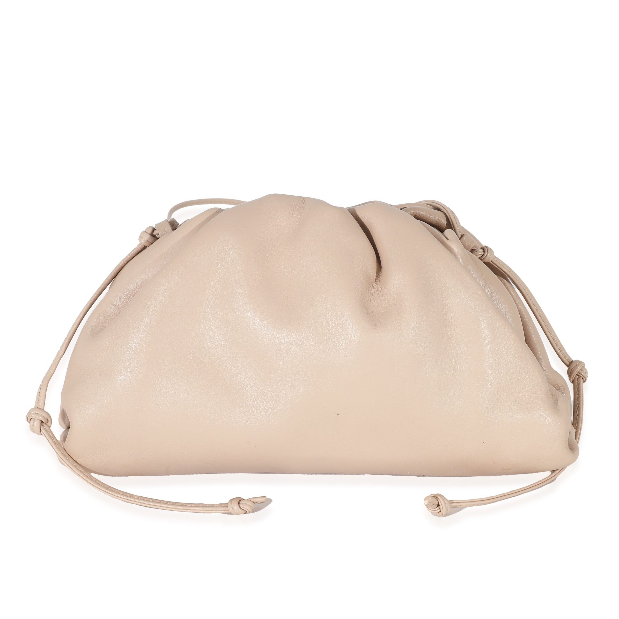 image of Bottega Veneta Almond Calfskin Mini Pouch in Beige, Women's