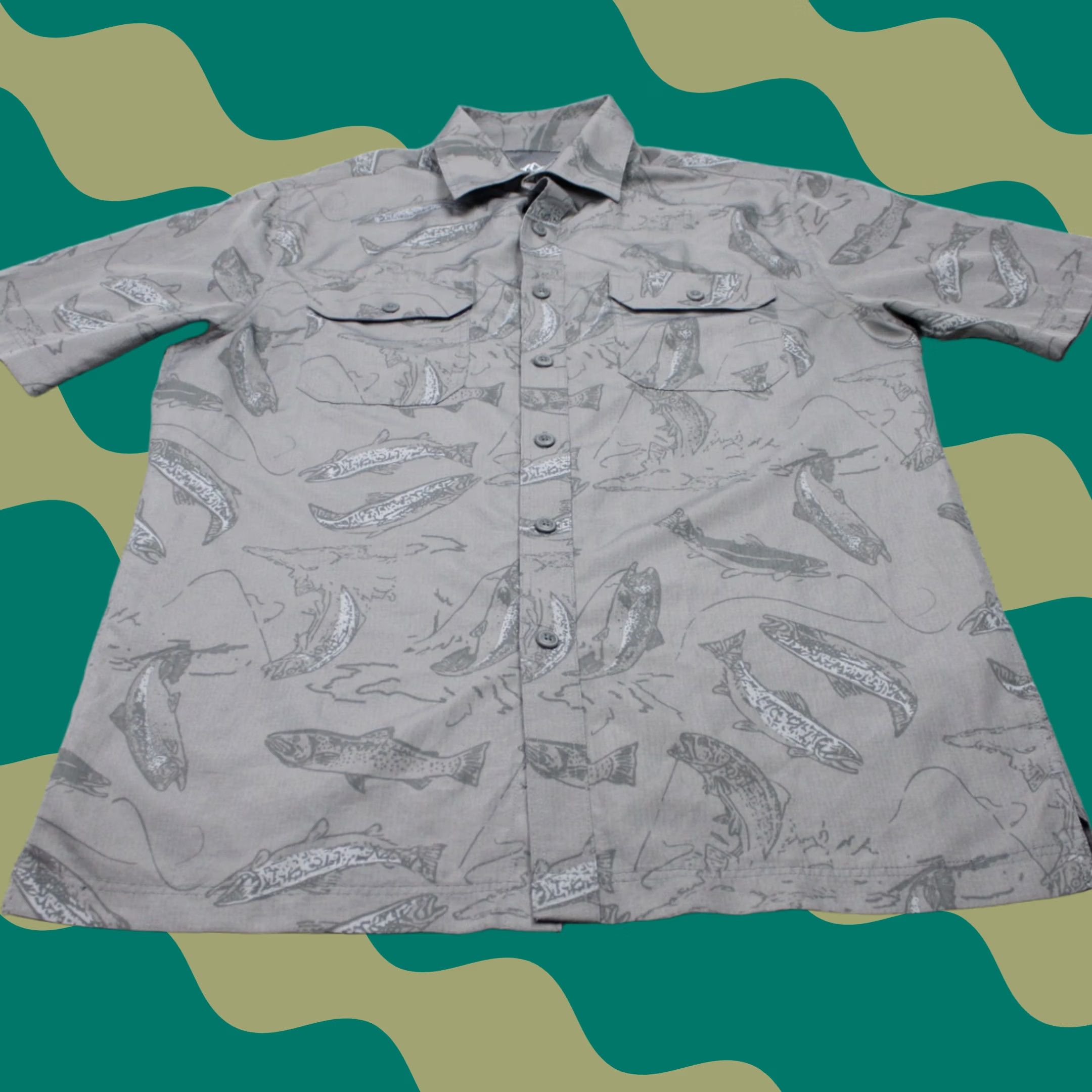 Croft & Barrow Croft & Barrow Quick Dry AOP Shirt Men S Gray Fish All Over Print S/S Button Up Shirt Size US S / EU 44-46 / 1 - 1 Thumbnail