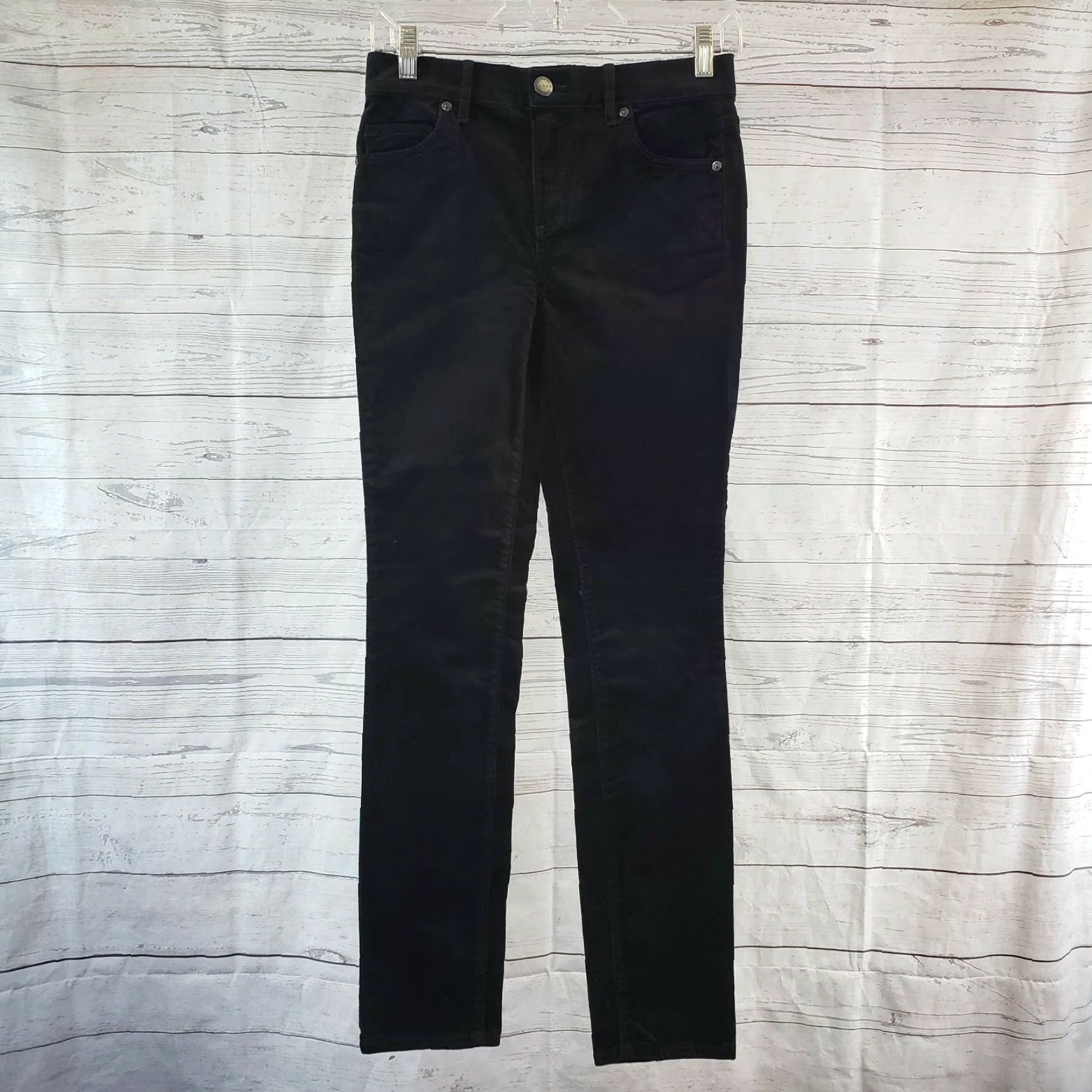 Loft Ann Taylor LOFT Womens Pants Sz 24 Velvet Skinny Black Mid Rise Cotton Blend Size 42" / US 20 - 2 Thumbnail