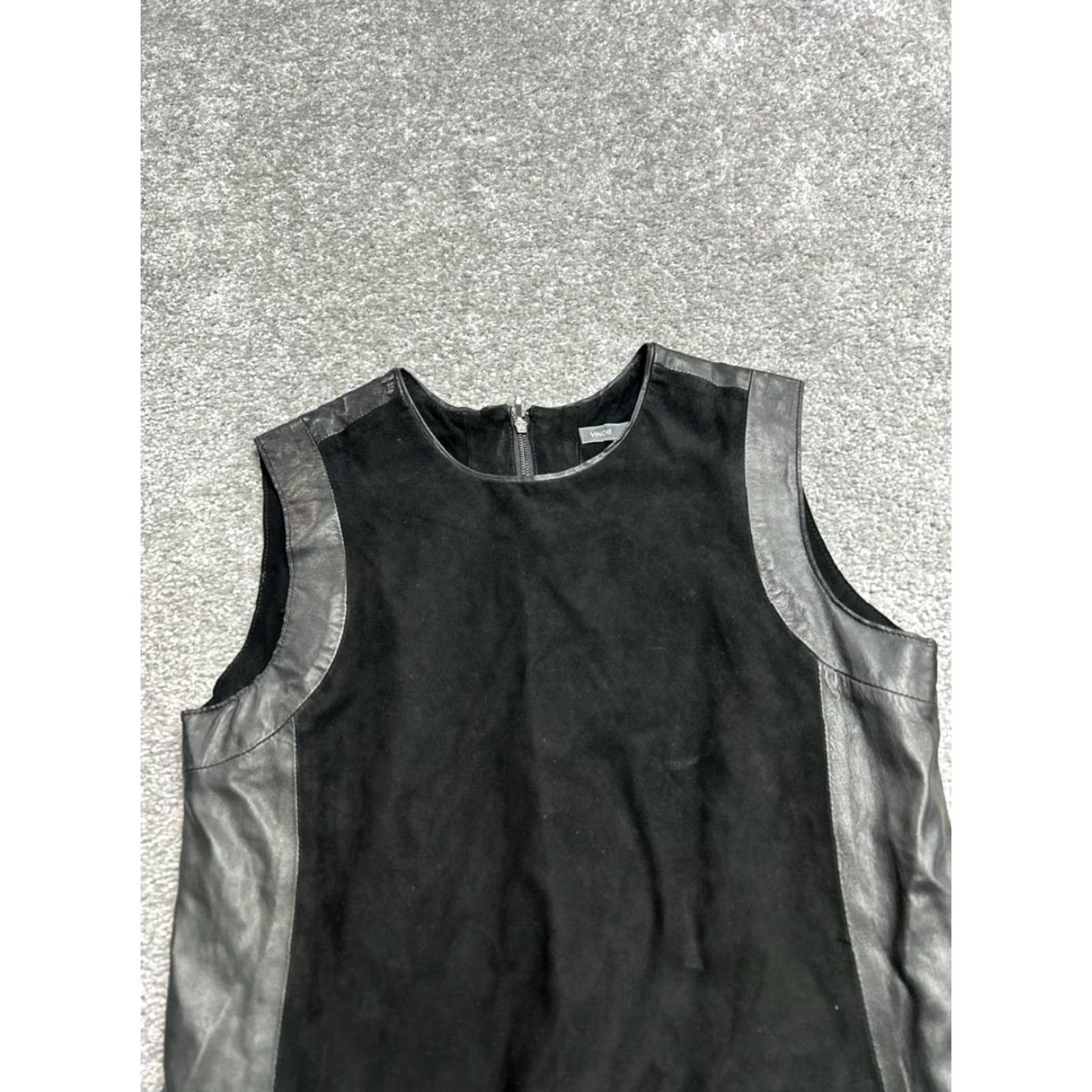 Vince Vince Shift Dress Womens 2 Black Back Zip Crew Neck Party Dress Leather Suede Pockets Vintage No Size XS / US 0-2 / IT 36-38 - 3 Thumbnail