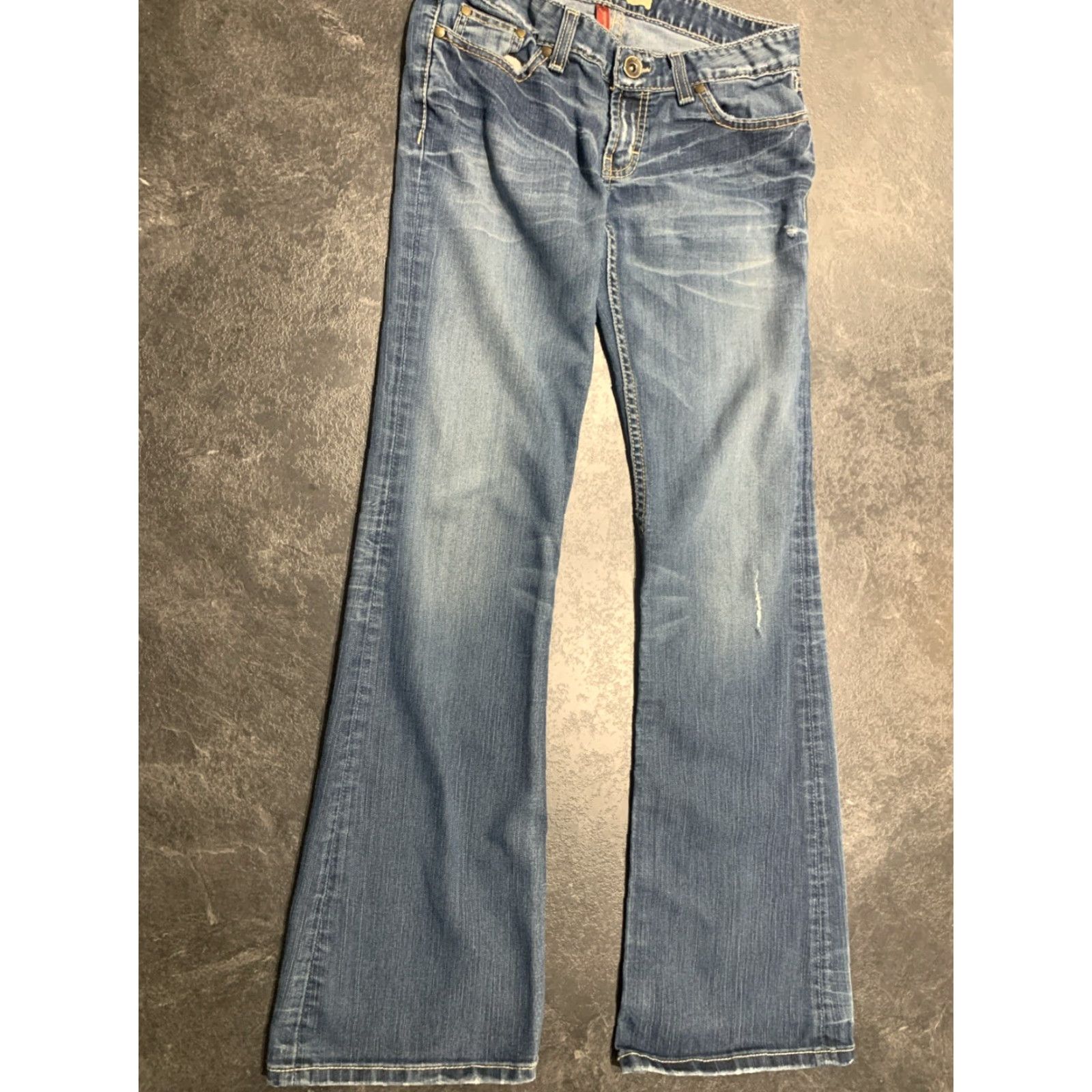 Vintage Buckle BKE Womens Jeans Flared 28x34 Blue Low Rise Stretch Denim Fall Winter Spring Size 28" / US 6 / IT 42 - 2 Thumbnail