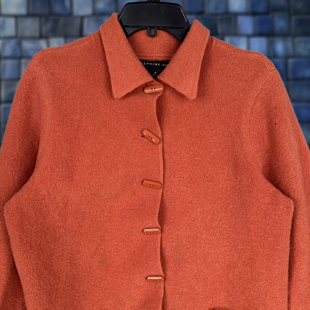 Vintage VINTAGE Josephine Chaus Jacket Womens Medium Rust Boiled Wool Button 90s Orange Wool Coat Size M / US 6-8 / IT 42-44 - 1 Thumbnail