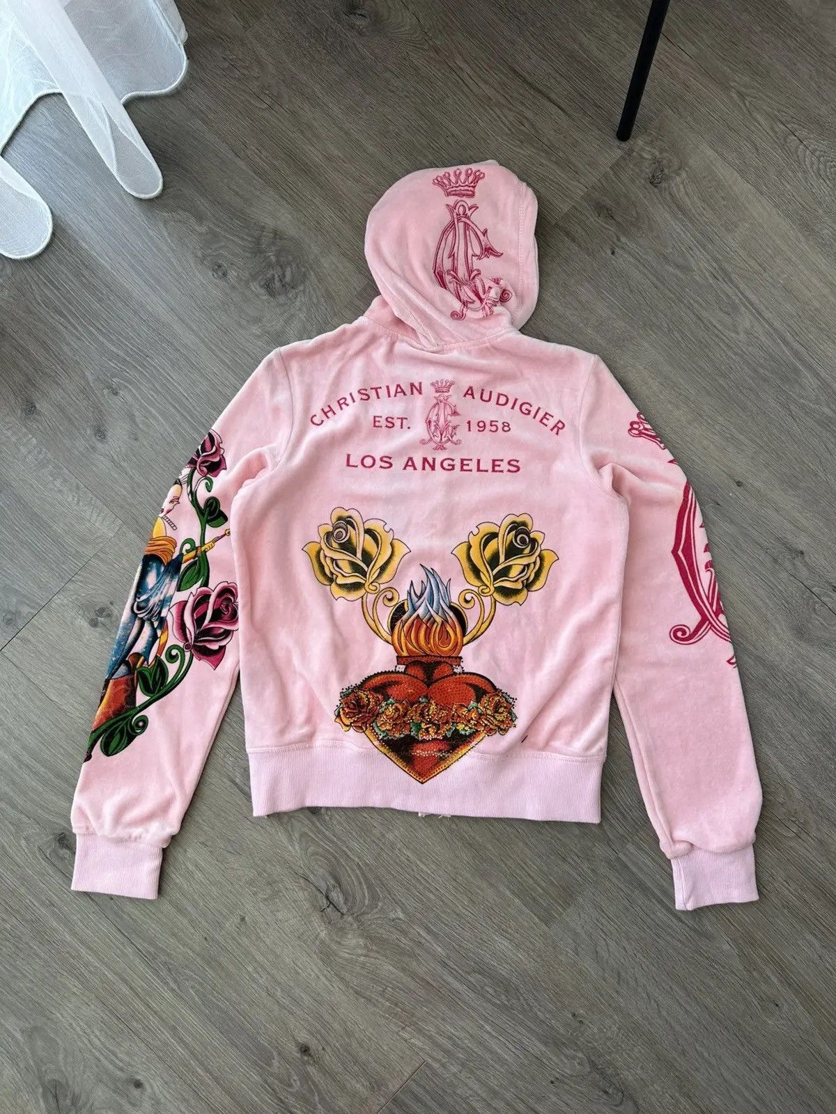 Ed Hardy Vintage Ed Hardy Christian Audigier Pink Velour Tracksuit Size US L / EU 52-54 / 3 - 9 Thumbnail