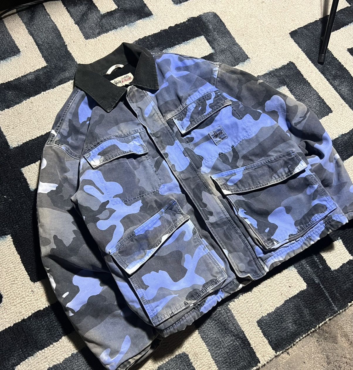 Stussy Stussy jacket camo blue outerwear workwear winter fall Size US S / EU 44-46 / 1 - 2 Thumbnail