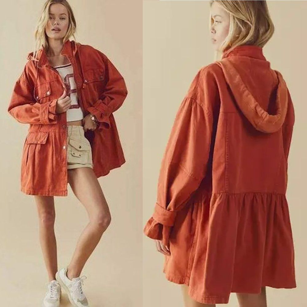 Free People New Free People Nocturne Orange Cotton Parka Jacket Size XS Size XS / US 0-2 / IT 36-38 - 1 Thumbnail