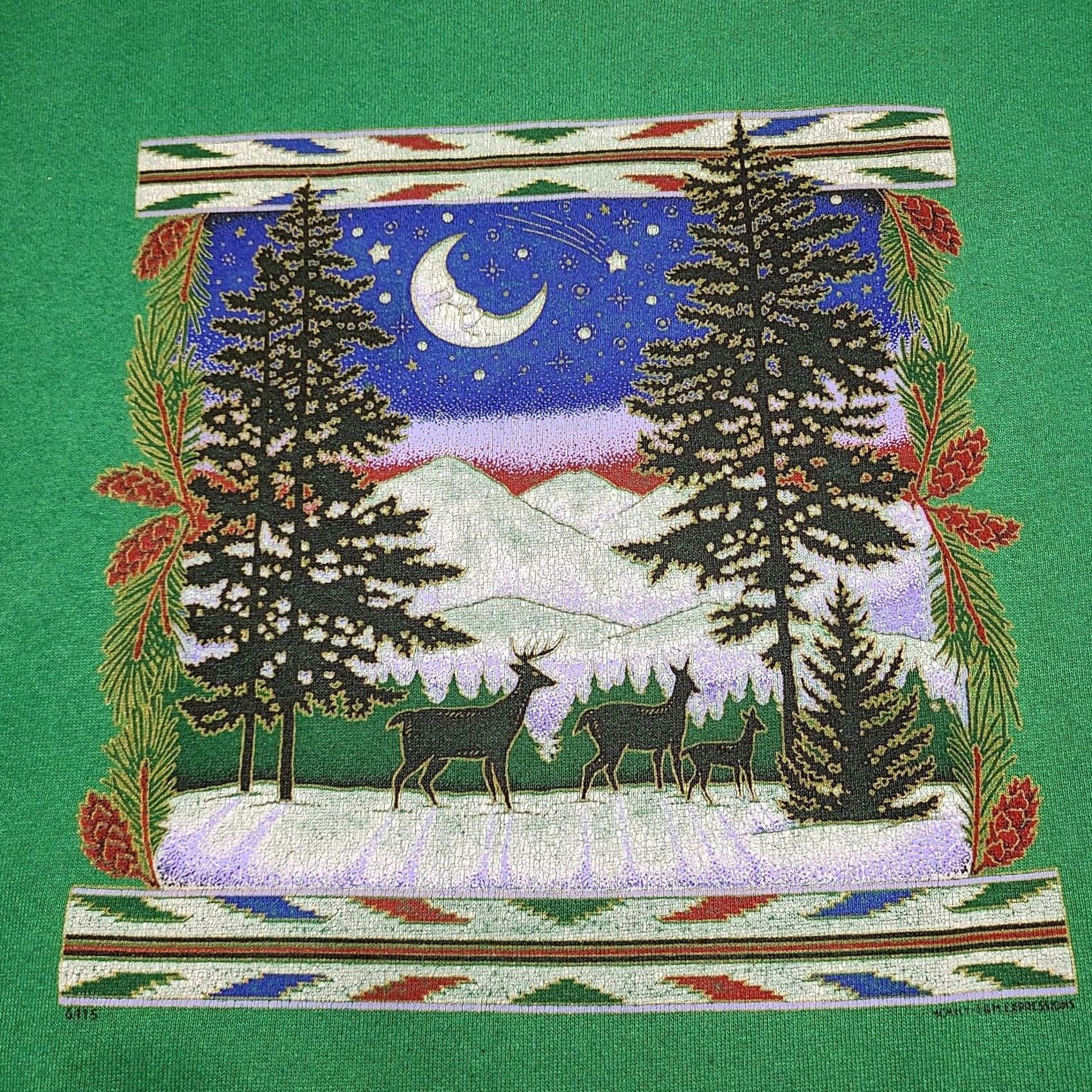 Nutmeg VINTAGE Nutmeg Green Winter Forest Graphic Sweatshirt Men L Crew Neck Pullover Long Sleeve Christmas Holiday Heart Pattern Sweatshirt Size US L / EU 52-54 / 3 - 2 Thumbnail