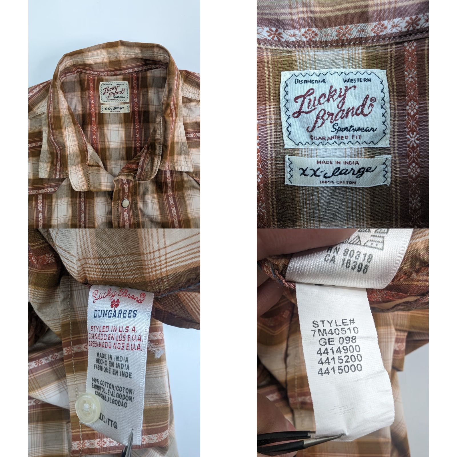 Lucky Brand Lucky Brand Shirt Men's 2XL Orange Western Plaid Pearl Snap Long Sleeve Cowboy Size US XXL / EU 58 / 5 - 8 Thumbnail