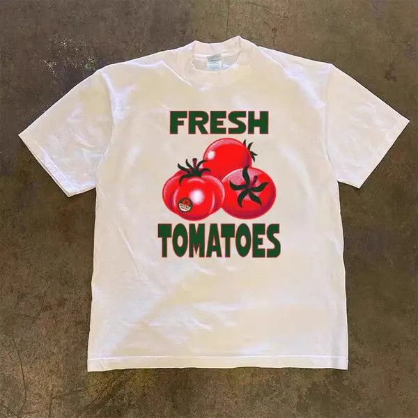 Japanese Brand White Loose Tomato Print Short Sleeve T-Shirt Size US M / EU 48-50 / 2 - 2 Thumbnail