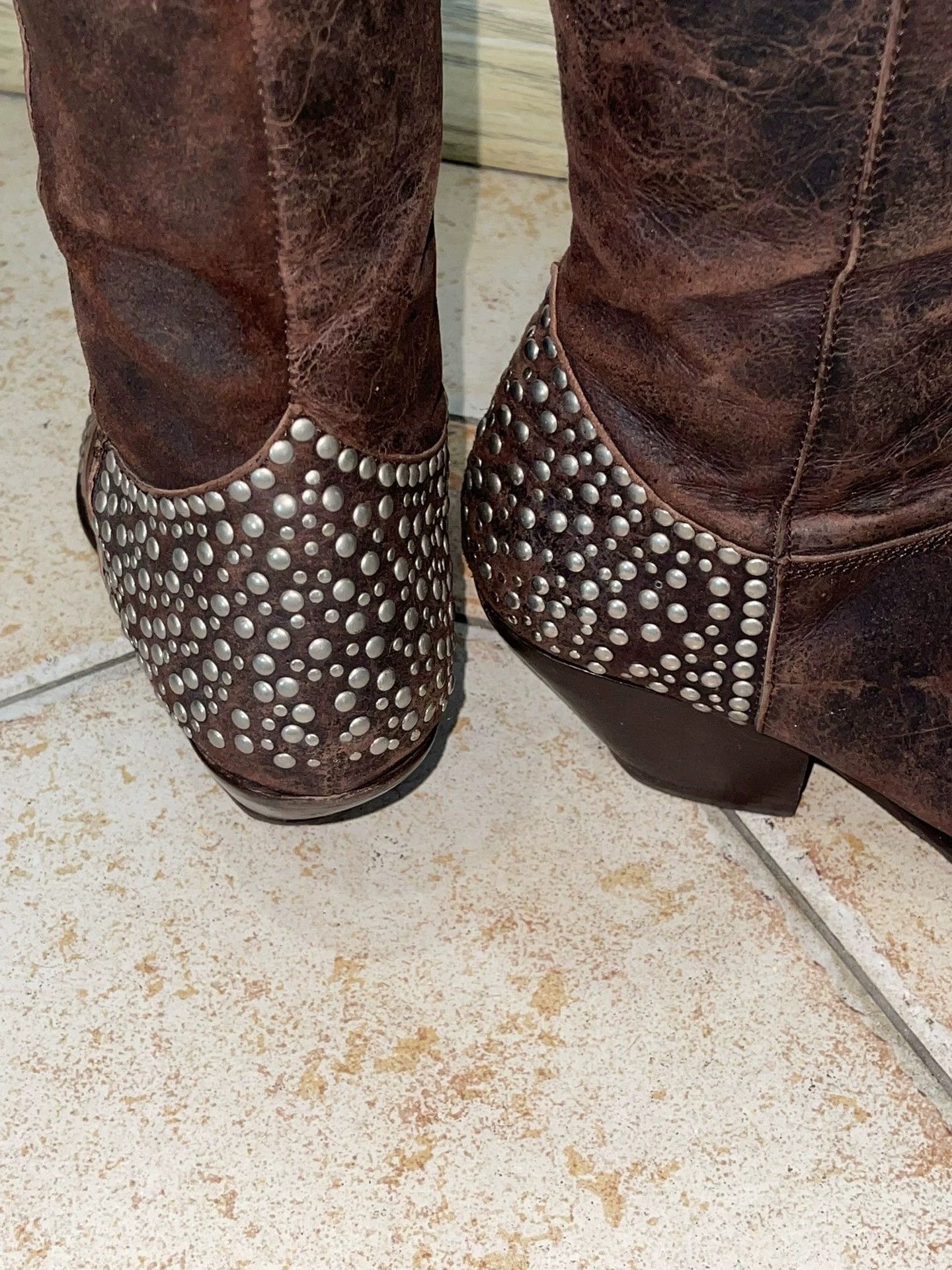 Other Vtg Italian Gem-Studded Cracked Leather PointedToeBoots Size US 7.5 / IT 37.5 - 3 Thumbnail