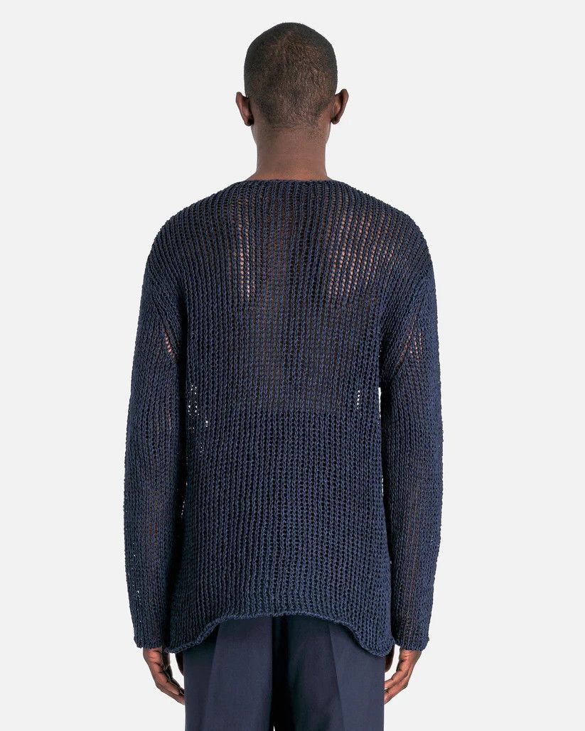 Jil Sander o1s1v1r1oon0925 Mouline Open Cotton Knit Jumper in Nevy Blue Size US L / EU 52-54 / 3 - 3 Thumbnail