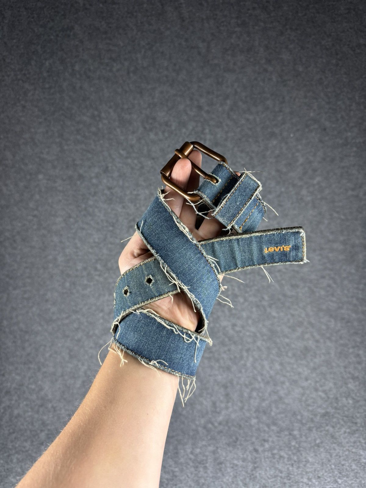 Genuine Leather × Levi's Levis Leather Distressed Denim Belt Size 32 - 1 Thumbnail