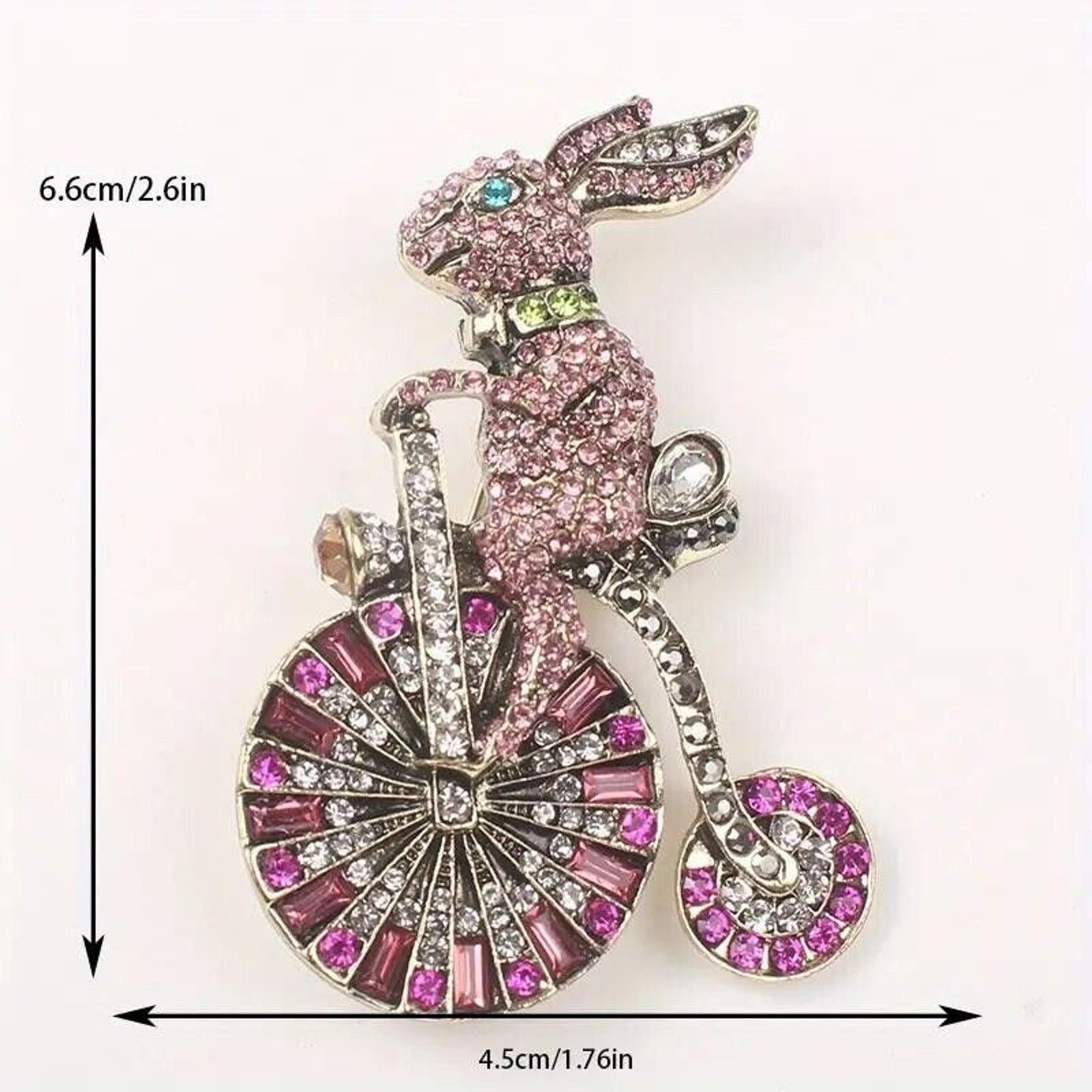 Other Rabbit Big Wheel Bike Brooch •Pink Rhinestones •Easter Bunny Size ONE SIZE - 2 Thumbnail