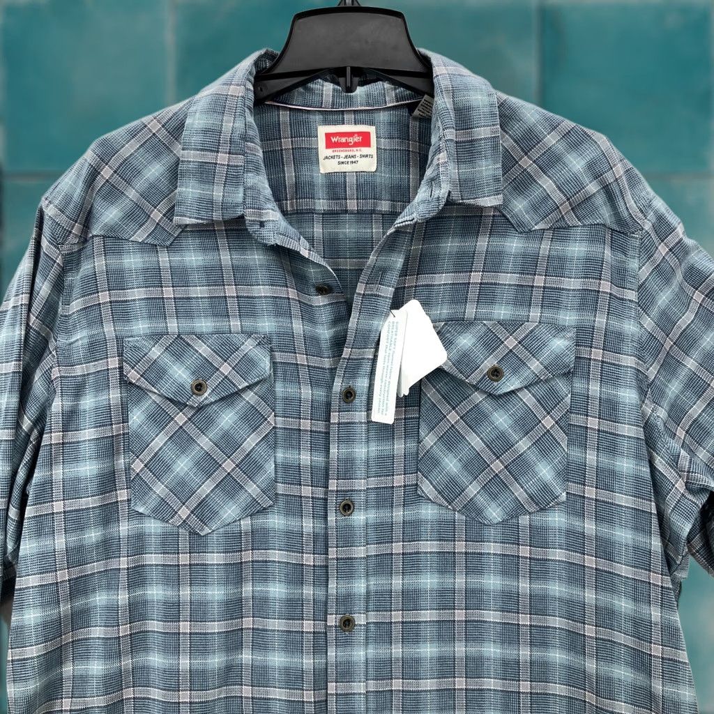 Wrangler Wrangler Cloud Flannel Western Button Up Shirt Mens XL Blue Plaid Cowboy Rodeo Size US XL / EU 56 / 4 - 1 Thumbnail