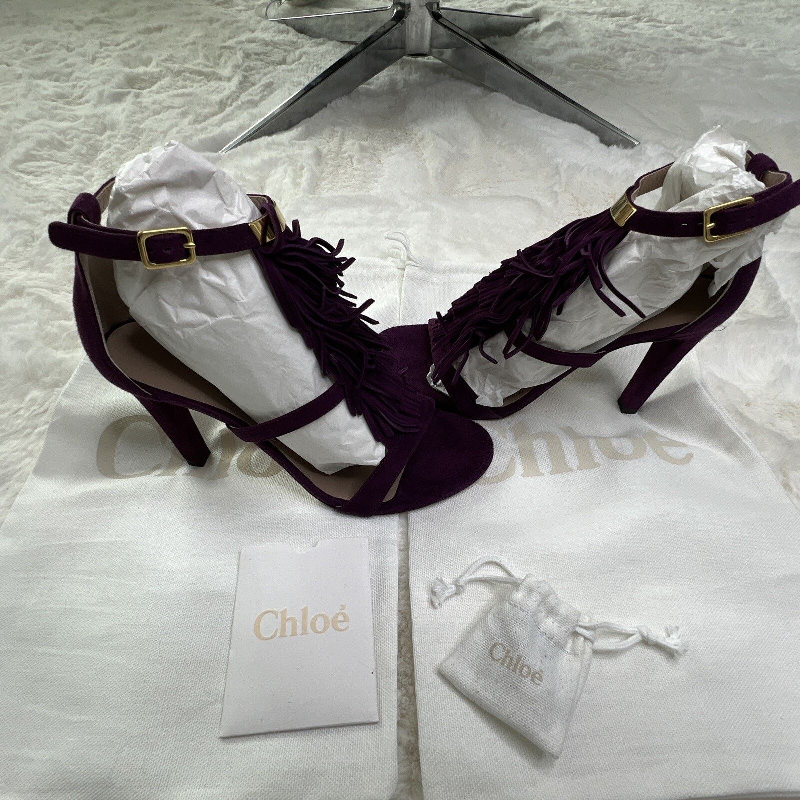 Chloe CHOLE-Fringe Suede Heel/Sandal Violet In Box-Made In Italy Size US 6 / IT 36 - 1 Thumbnail