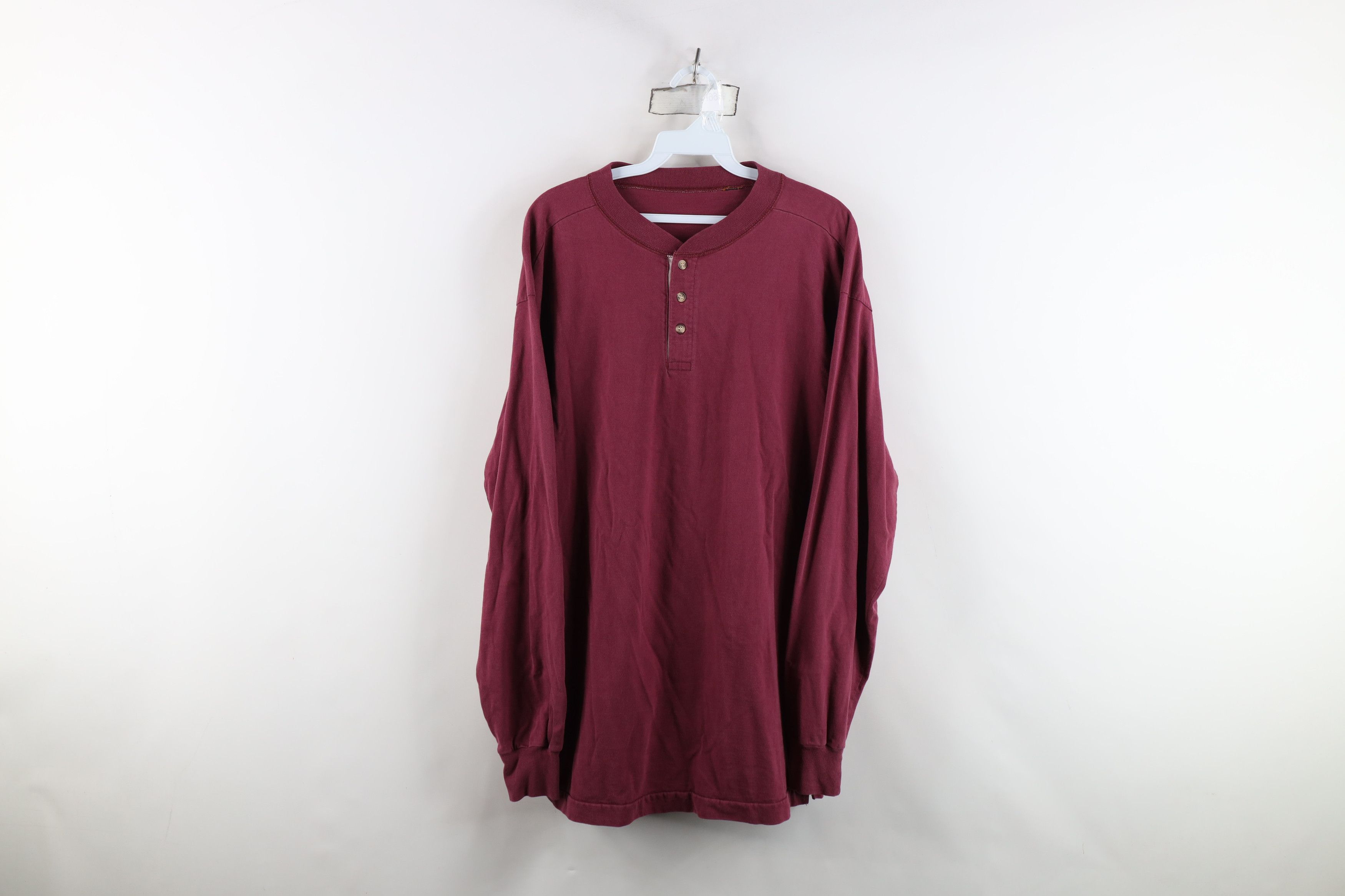 Vintage Vintage 90s Streetwear Blank Long Sleeve Henley T-Shirt Red Size US L / EU 52-54 / 3 - 1 Thumbnail