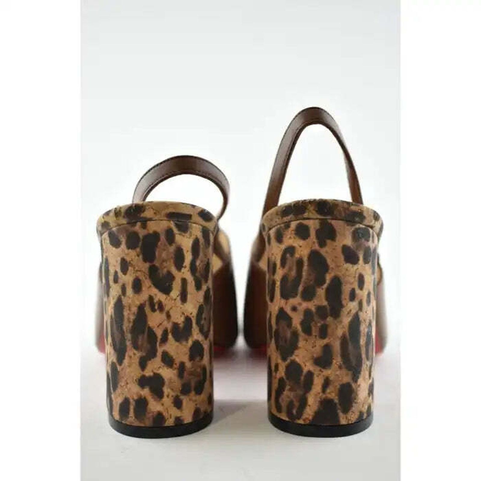Christian Louboutin Pigasling 85 Brown Leopard Rio Slingback Block Heel Pump 36 Size US 6 / IT 36 - 7 Thumbnail
