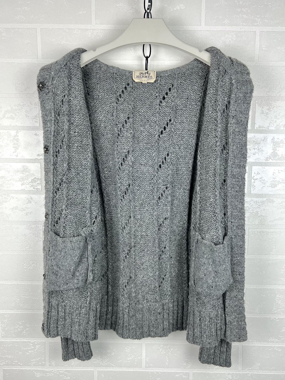 Hermes HERMES Sweater Hooded Wool Knit Mesh Pockets Gray Women's Size M / US 6-8 / IT 42-44 - 8 Thumbnail