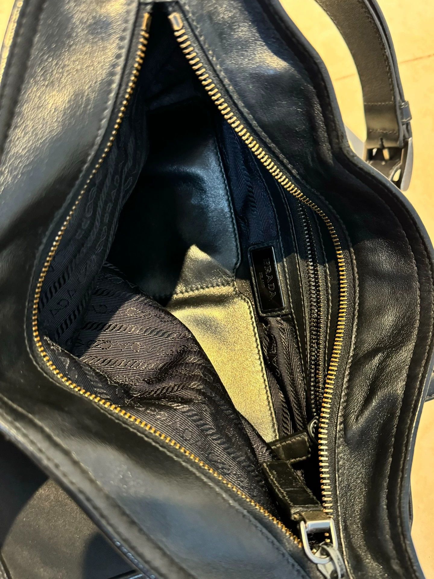 Prada Prada Logo Waxed Leather Nylon Crossbody Bag Black Unisex Size ONE SIZE - 3 Thumbnail